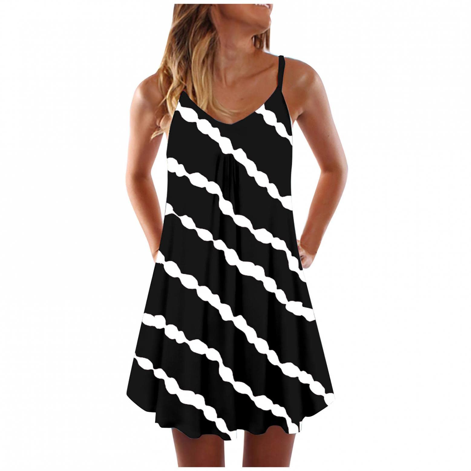 Stylish Women's Deep V Neck Backless Cami Dress - Sleeveless Tie Waist Ruffle A-Line Summer Party Dress for Casual Wear, Date Night & Beach Outings