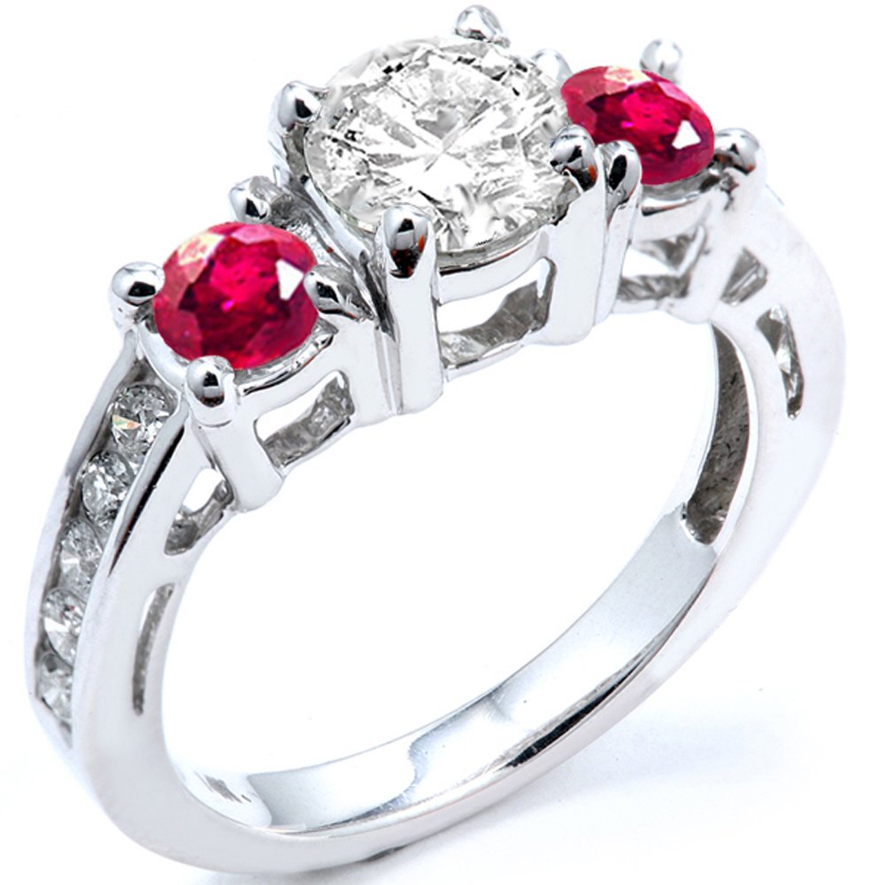 Dazzlingrock 10K Solid White Gold Round Ruby & White Diamond Women's Engagement Ring for Bridal Wedding Proposal - Perfect for Valentine's Day, Anniversary & Special Occasions