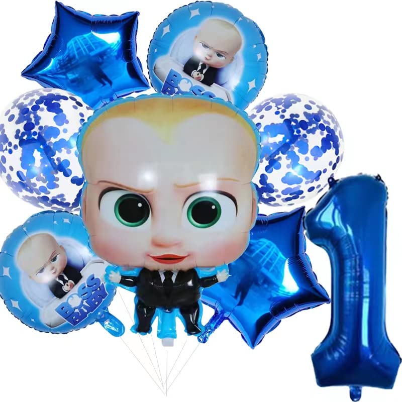 8pc Boss Party Decorations Set - 1 Figure Model, 2 Round 18-inch, 2 Star & 1 Number Foil Balloons for Birthday, Graduation & Office Celebrations