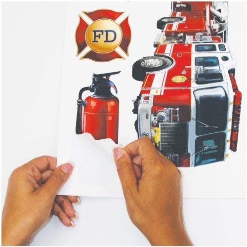 RoomMates RMK1125SCS Fire Brigade Peel and Stick Wall Decals - Red - Easy to Apply Removable Wall Stickers for Kids' Bedroom, Nursery, Playroom Decor