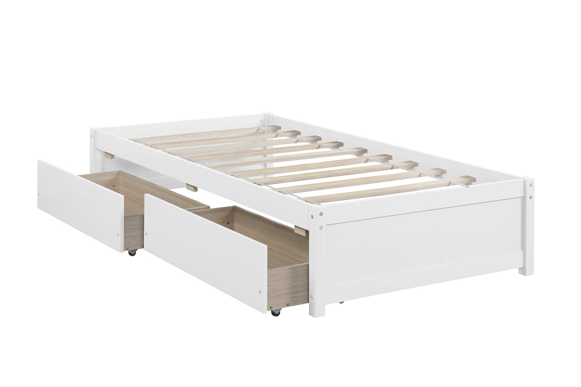 JULYFOX Twin Daybed Frame with 2 Storage Drawers - Sturdy Pine Wood Construction, No Headboard or Box Spring Needed - Low Profile Space-Saving Design for Kids, Teens & Adults - White | Perfect for Small Bedrooms, Guest Rooms & Dorm Rooms