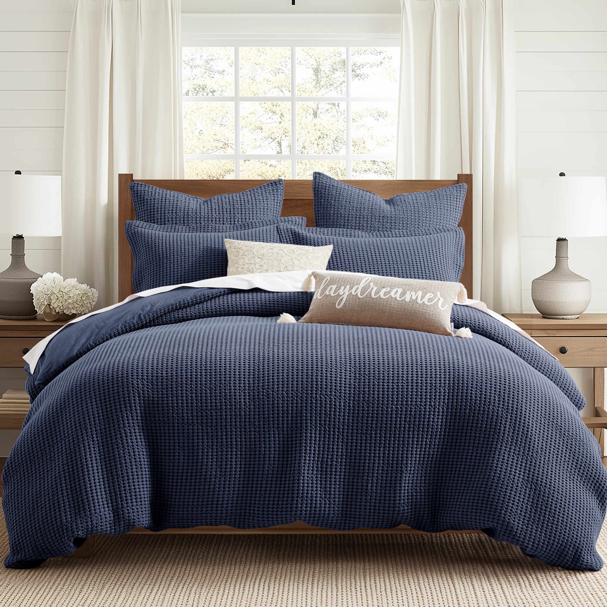 Mills Waffle Duvet Cover Set - Soft Textured Bedding for Cozy Comfort - Perfect for Master Bedroom, Guest Room & Dorm Decor