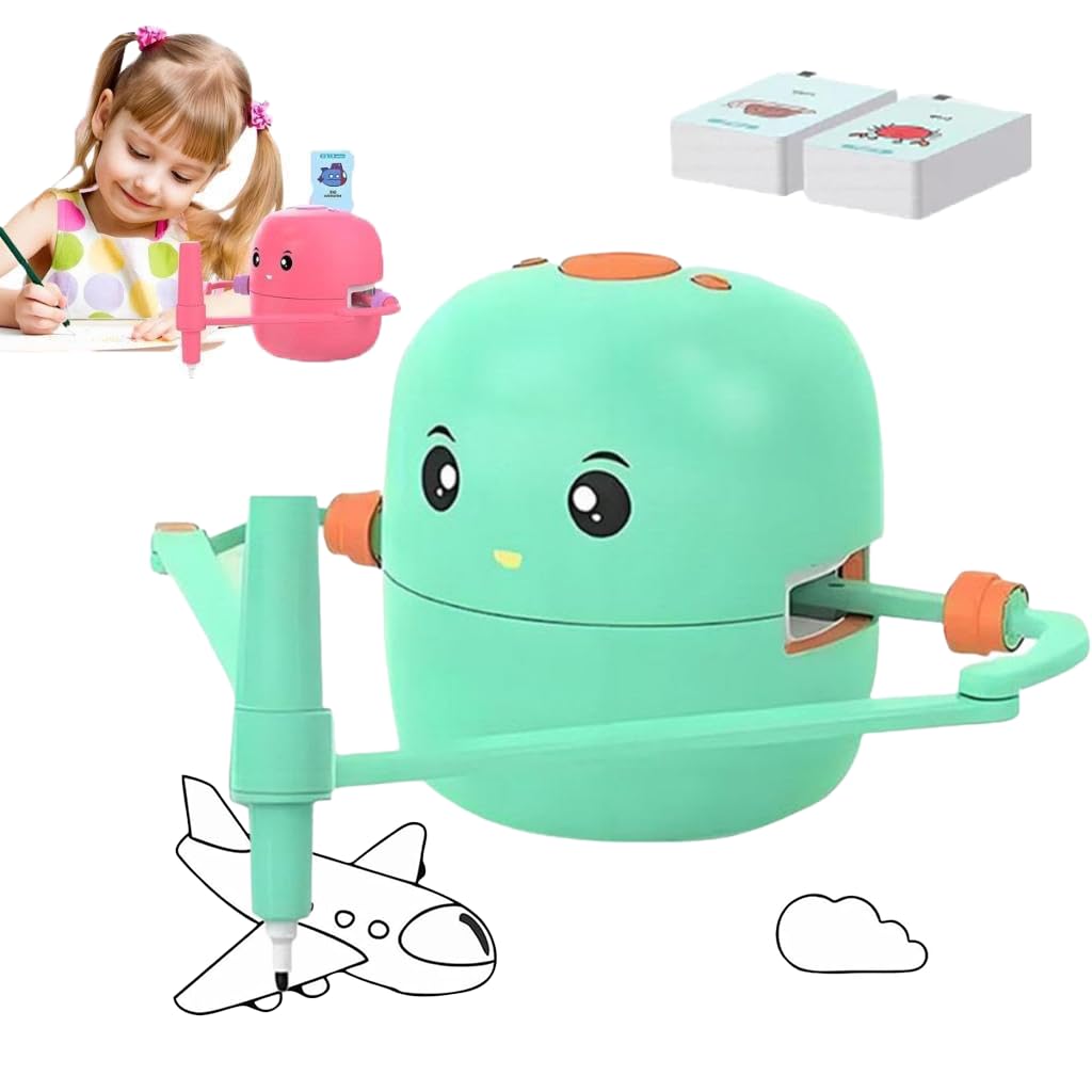 Interactive Drawing Robot for Kids - Voice-Activated Educational Art Toy with 100 Drawing Cards & 2 Markers | STEM Learning Toy for Creativity & Hand-Eye Coordination | Perfect for Home, Classroom & Birthday Gifts (Green)