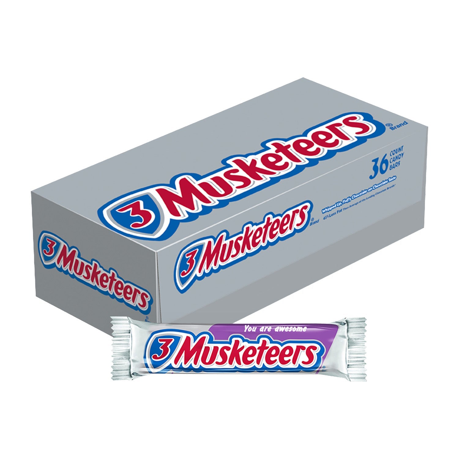 3 Musketeers Chocolate Candy Bars - 1.92oz Full Size (36 Count Box) | Bulk Chocolate Candy for Parties, Halloween Treats & Office Snacks