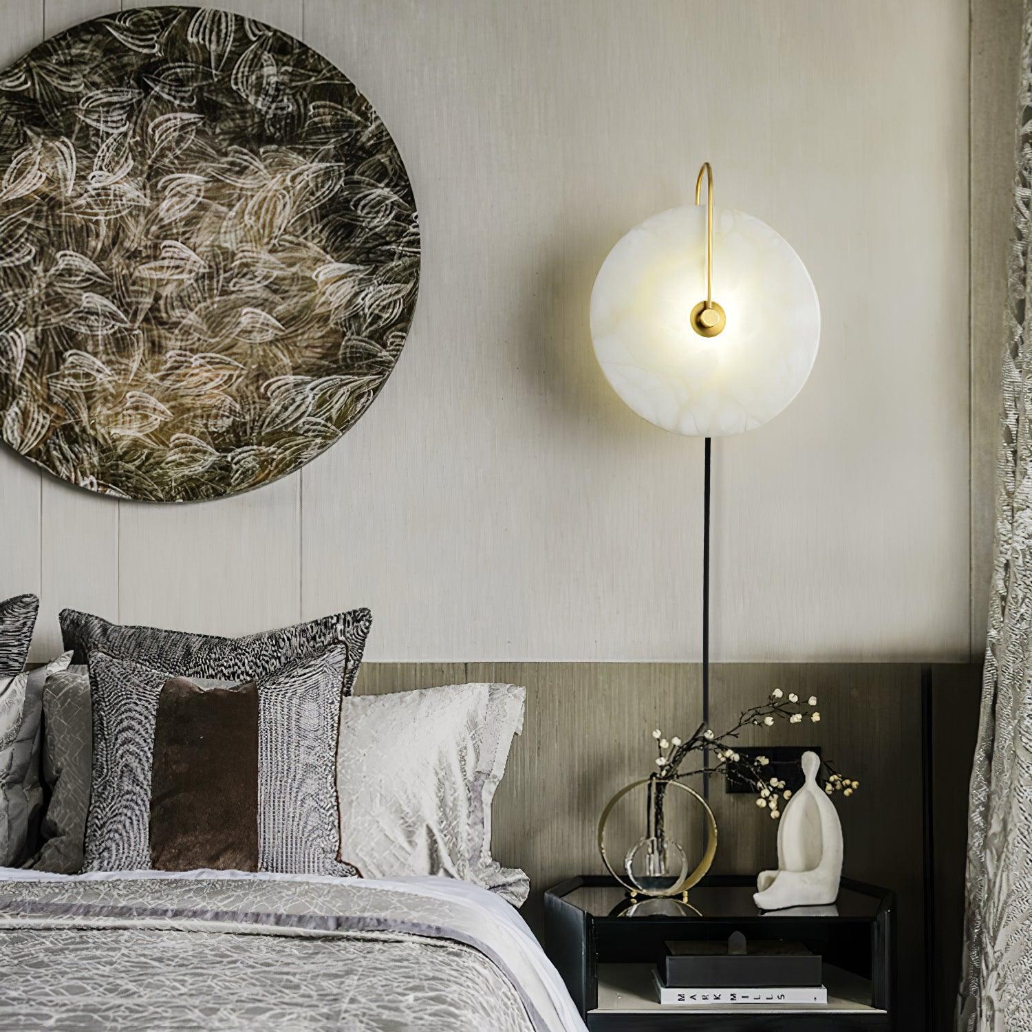 Alabaster LED Plug-In Wall Sconce Light - Modern Plug In Wall Lamp for Bedroom, Living Room, Hallway & Office Decor