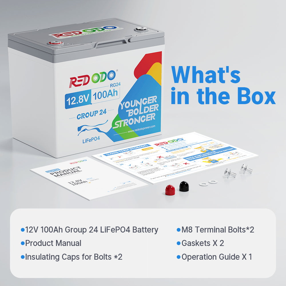 Redodo 12V 100Ah Group 24 Deep Cycle LiFePO4 Lithium Battery - Best for RV, Marine, Solar & Off-Grid Power | Long-Lasting Rechargeable Battery for Home, Camping, Boats & More