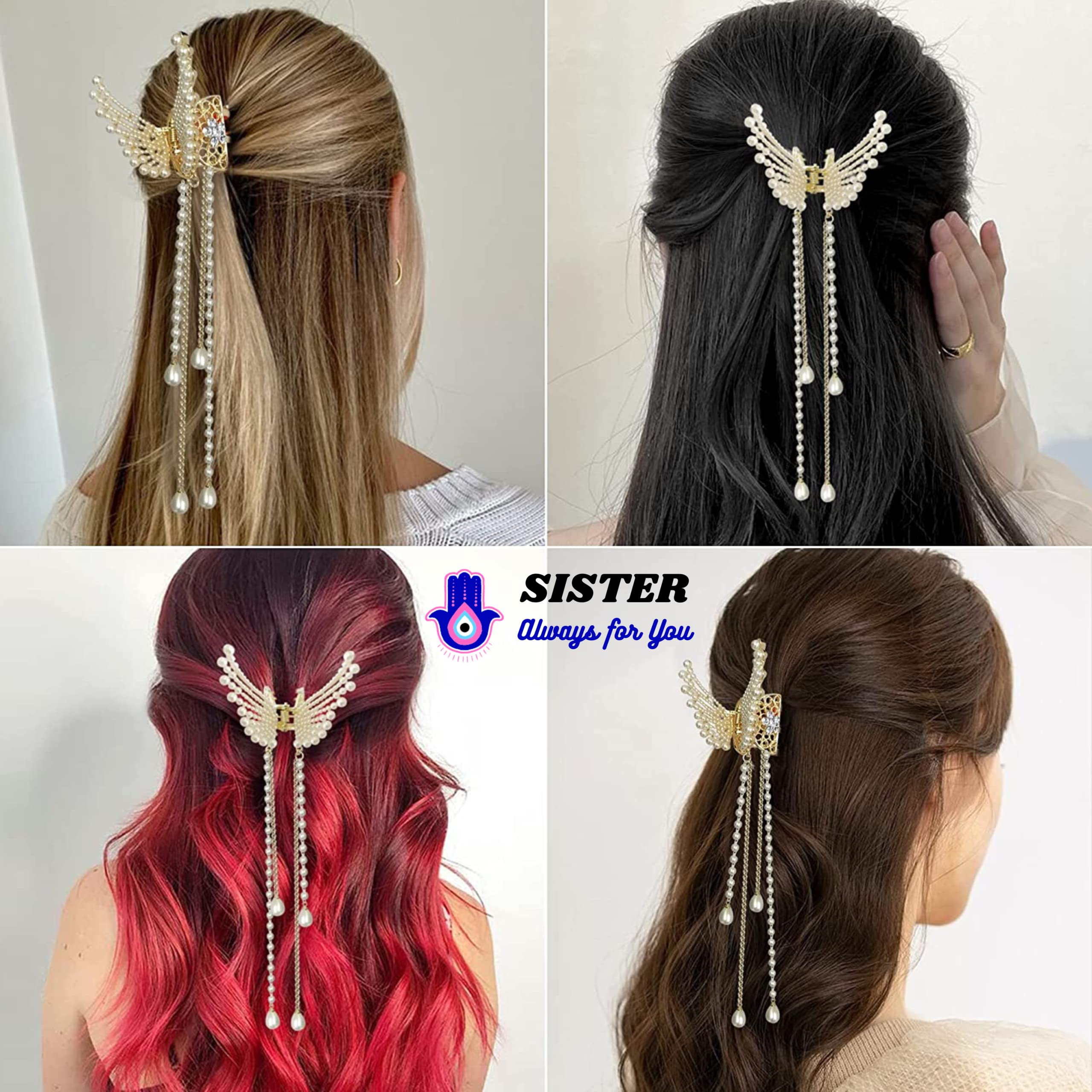 Elegant Pearl Hair Clips for Women - Vintage Butterfly Metal Hair Clutch with Stone Accents, Perfect for Weddings, Parties & Everyday Styling