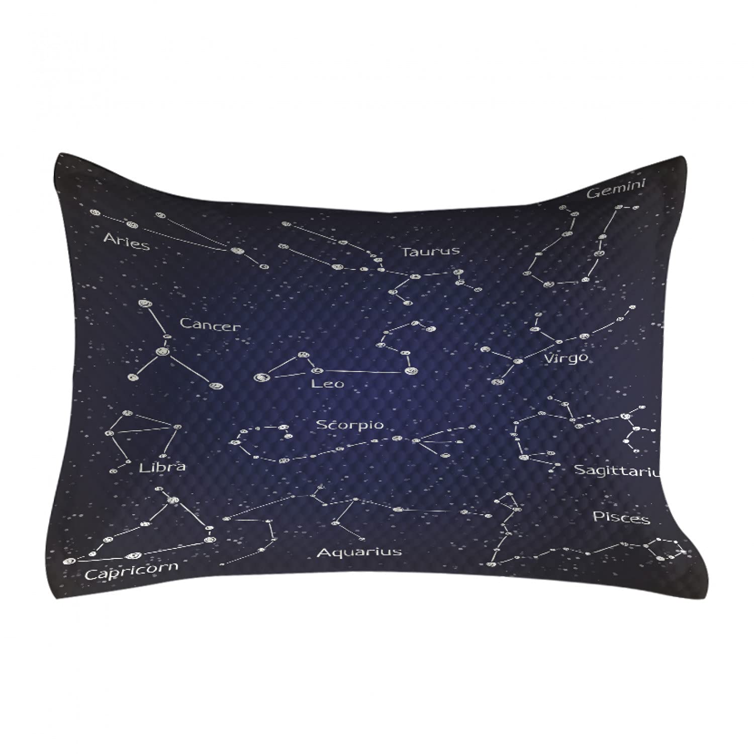 Ambesonne Constellation Quilted Pillow Cover - Zodiac Star Clusters & Sign Names in Doodle Chalk Style - Standard Queen Size 30x20 Inch - Dark Blue & White Decorative Bedroom Accent - Perfect for Home Decor, Living Room Throw Pillow or Gift
