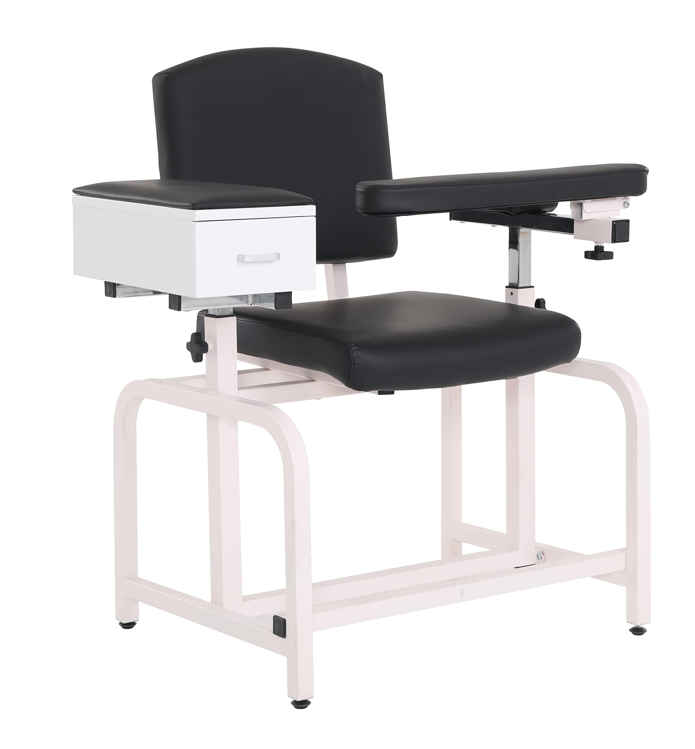 Medical Lab Blood Drawing Chair with Adjustable Padded Flip Arm & Storage Drawer - Black - Perfect for Phlebotomy Clinics, Hospitals & Diagnostic Centers