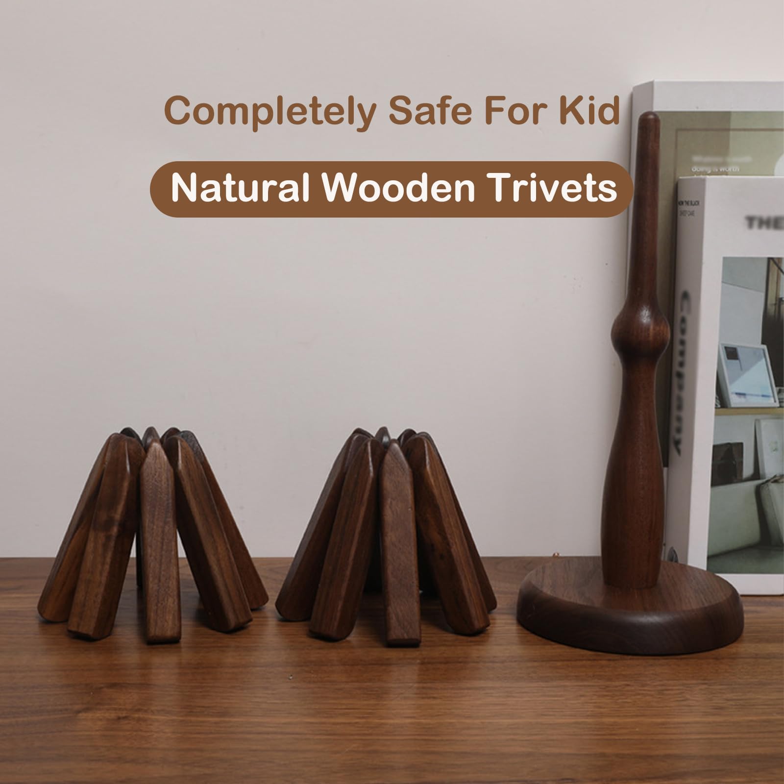 Heat Resistant Wooden Trivet Set of 3 - Non-Slip Foldable Christmas Tree Shaped Coasters for Pots, Pans, Plates & Drinks - Perfect for Holiday Dining, Kitchen Protection & Table Decor