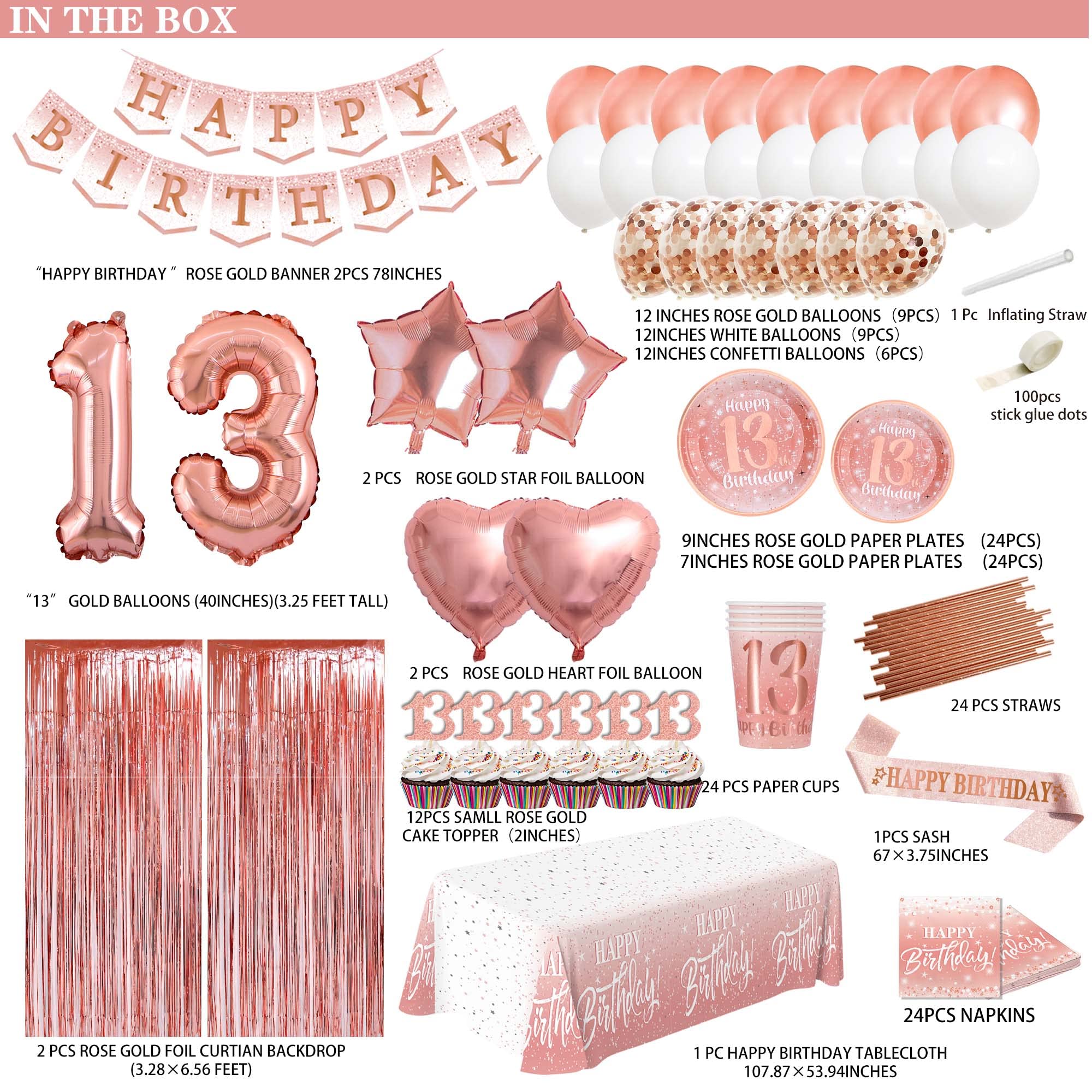 Rose Gold 13th Birthday Party Decorations for Girls - Happy Birthday Banner, Balloons, Backdrop | Perfect for Teen Birthday Celebrations, Sweet 16 Parties & Special Occasions