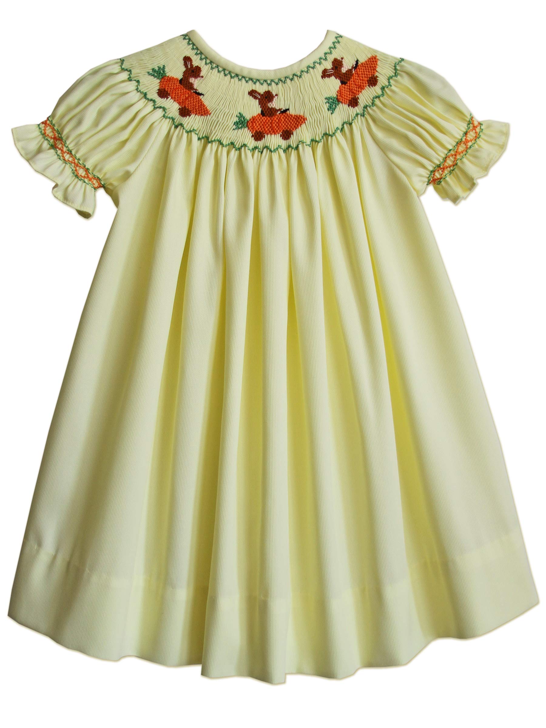 Yellow Hand Smocked Girls Easter Bunny Bishop Dress - Cute Spring Church & Party Outfit for Toddlers & Kids