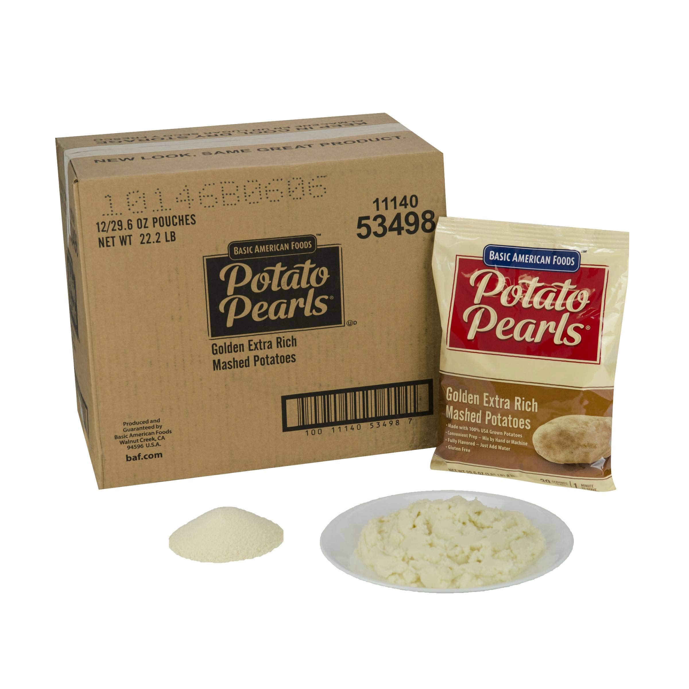 Golden Potato Pearls Extra Rich, 29.6 Ounce (Pack of 12) - Premium Instant Mashed Potatoes for Quick Meals, Camping & Holiday Cooking