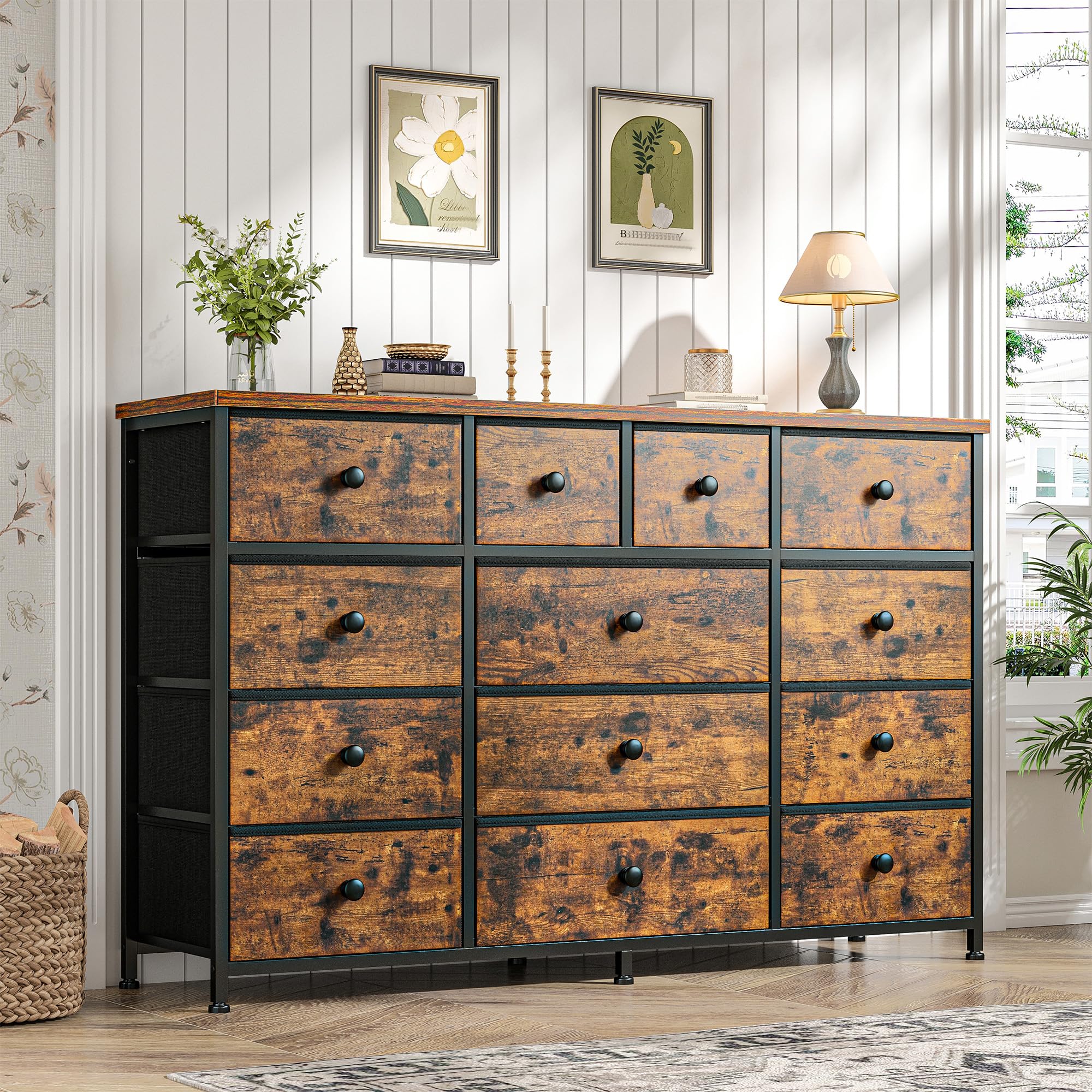 EnHomee 13-Drawer Fabric Dresser for Bedroom & Living Room - Large Storage Chest with Sturdy Metal Frame (47.2