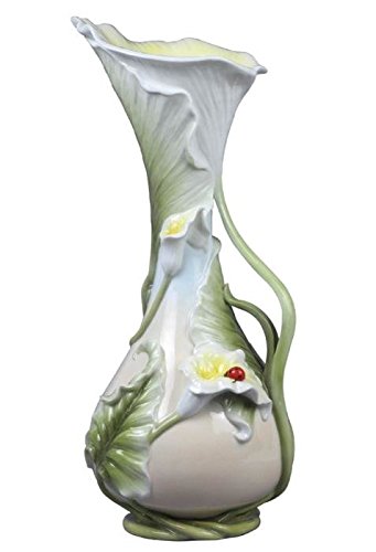 16.5 Inch Hand-Painted Porcelain Vase with Calla Lilies & Ladybug Design - Elegant Home Decor for Living Room, Dining Table & Wedding Centerpieces