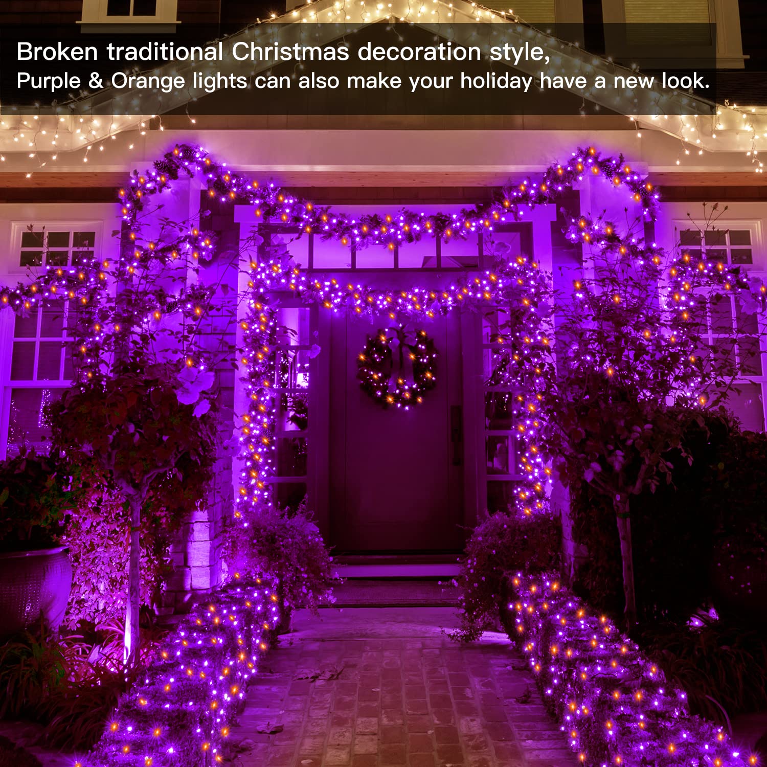 Ollny 60 FT 180 LED Halloween Lights Outdoor - Orange & Purple Waterproof String Fairy Lights with 8 Modes & Timer - Perfect for Halloween Party, Yard, Door Decorations - Also Great for Christmas & Holiday Lighting