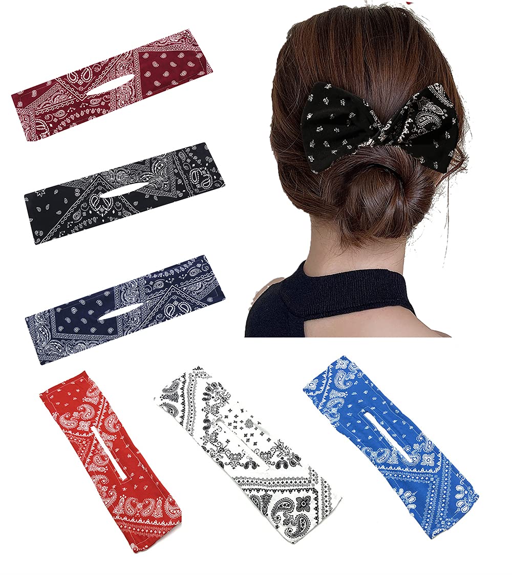 6-Piece Multi-Color Cloth Hair Donut Bun Maker Set - Magic Clip & Flexible Hairstyle Tool for Women (Reusable, Boho Paisley Design) - Perfect for Updos, Ponytails, and Special Occasions