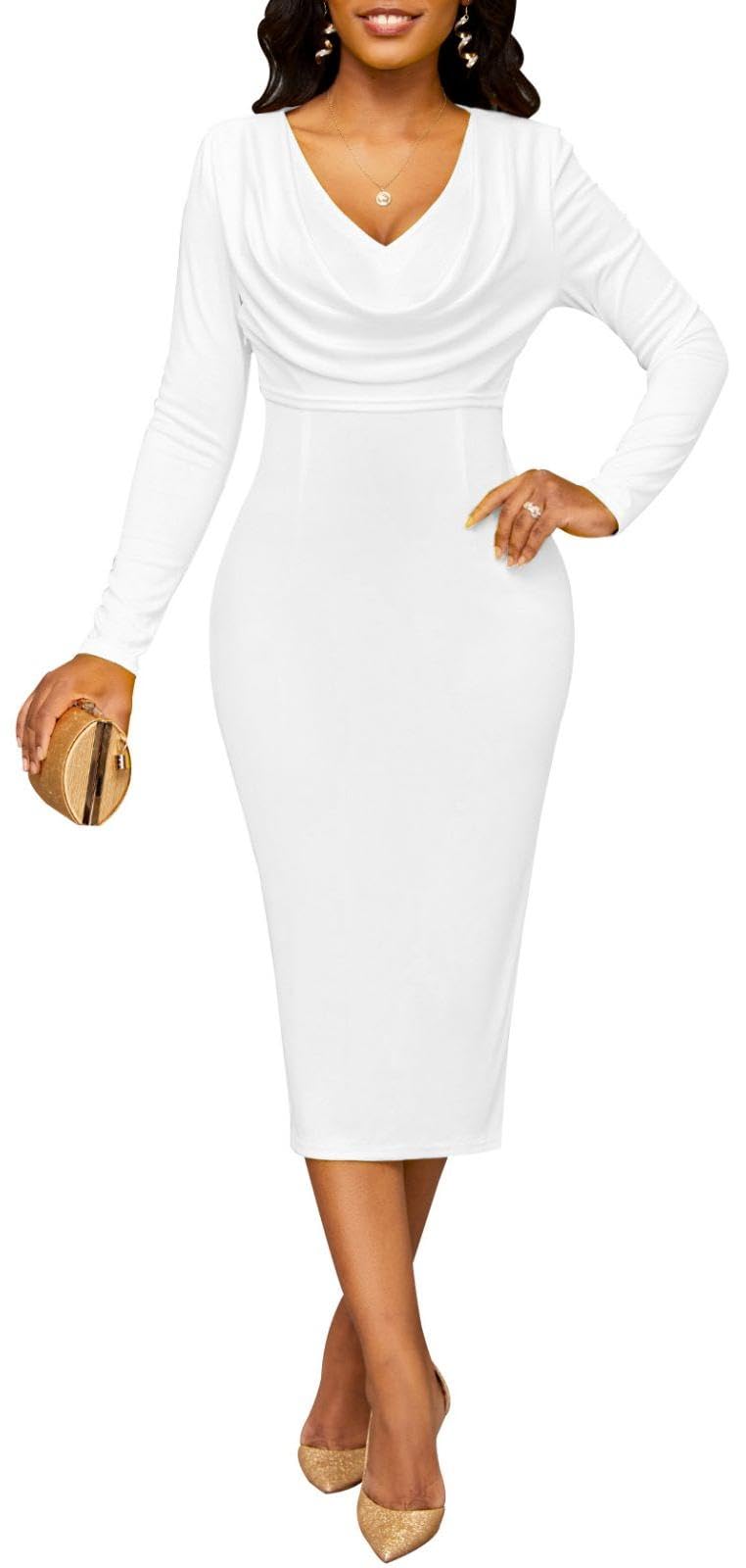 Elegant Women's Business Dress 2025 - Church, Funeral & Office Bodycon Midi Dress with Long Sleeves | Perfect for Work, Prom & Formal Events