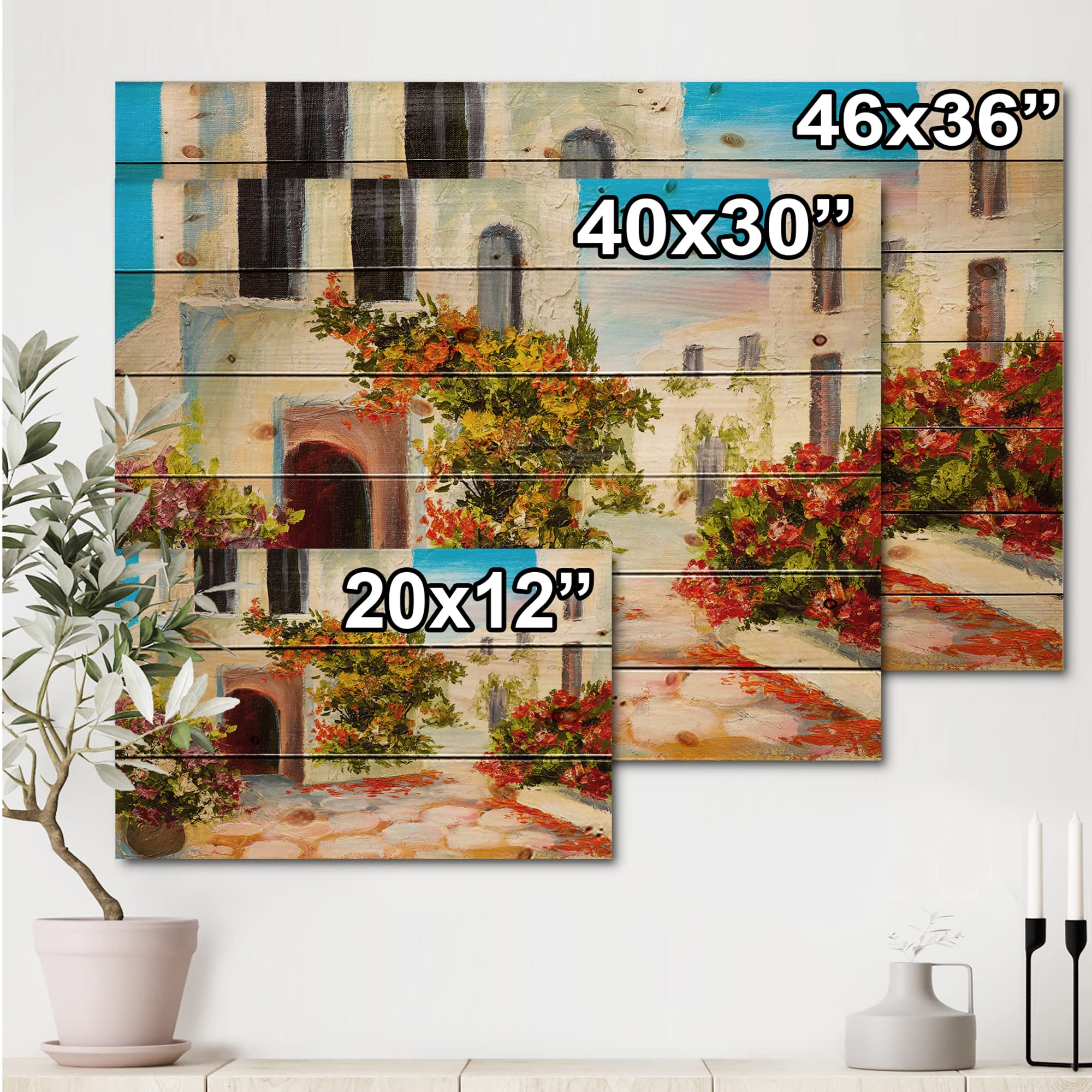 DesignQ Little House On The Mountain With Flowers - Nautical & Coastal Wood Wall Decor, Green Wood Wall Art, Large Beach Wood Panels Printed On Natural Pine - Perfect for Living Room, Bedroom, or Beach House Decor