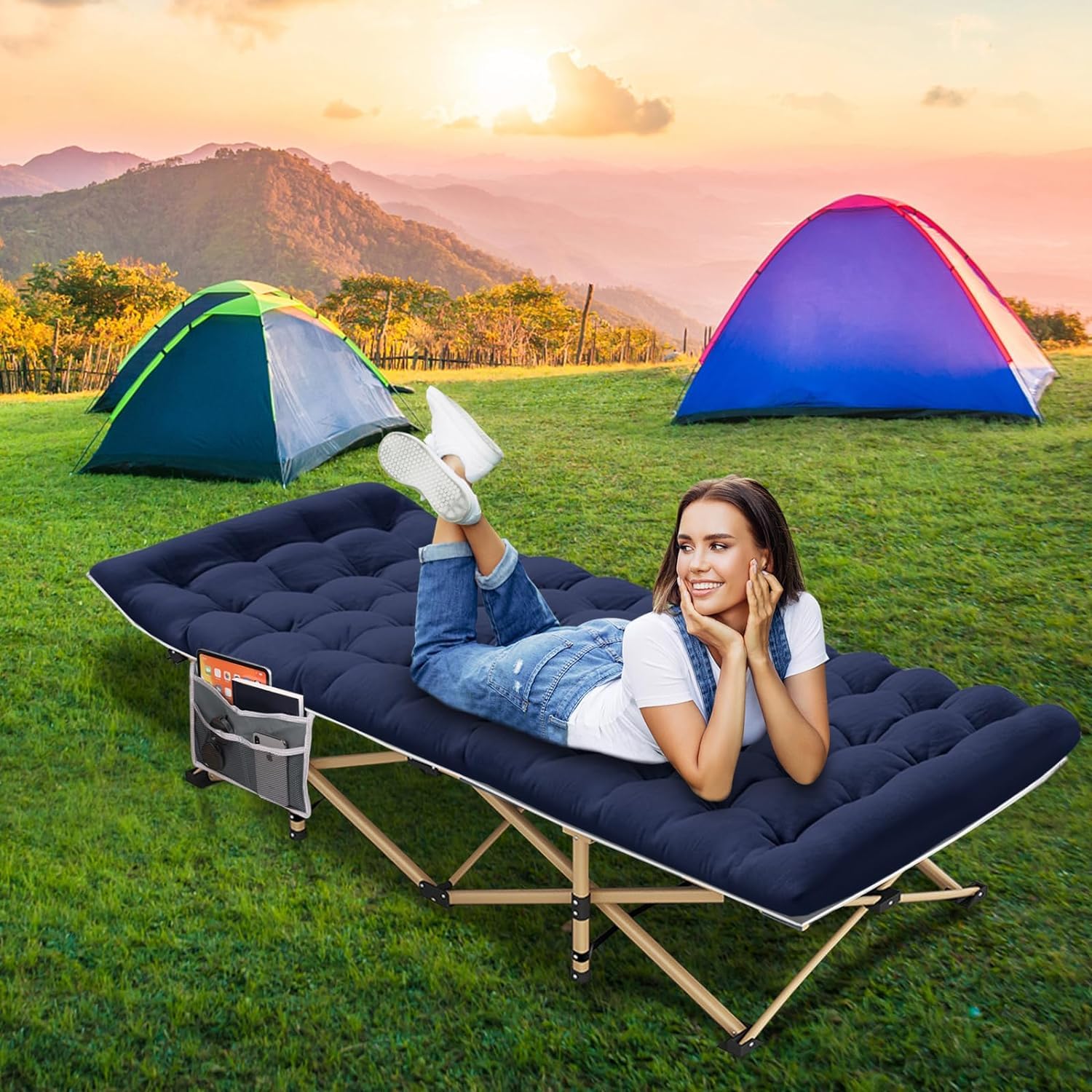 Heavy Duty Camping Cot for Adults & Kids - 450LBS Max Weight Capacity, Portable Folding Outdoor Bed with Carry Bag - Perfect for Camping, Travel, Office Naps, Beach Vacations & Home Lounging (Grey02+Bed Included)