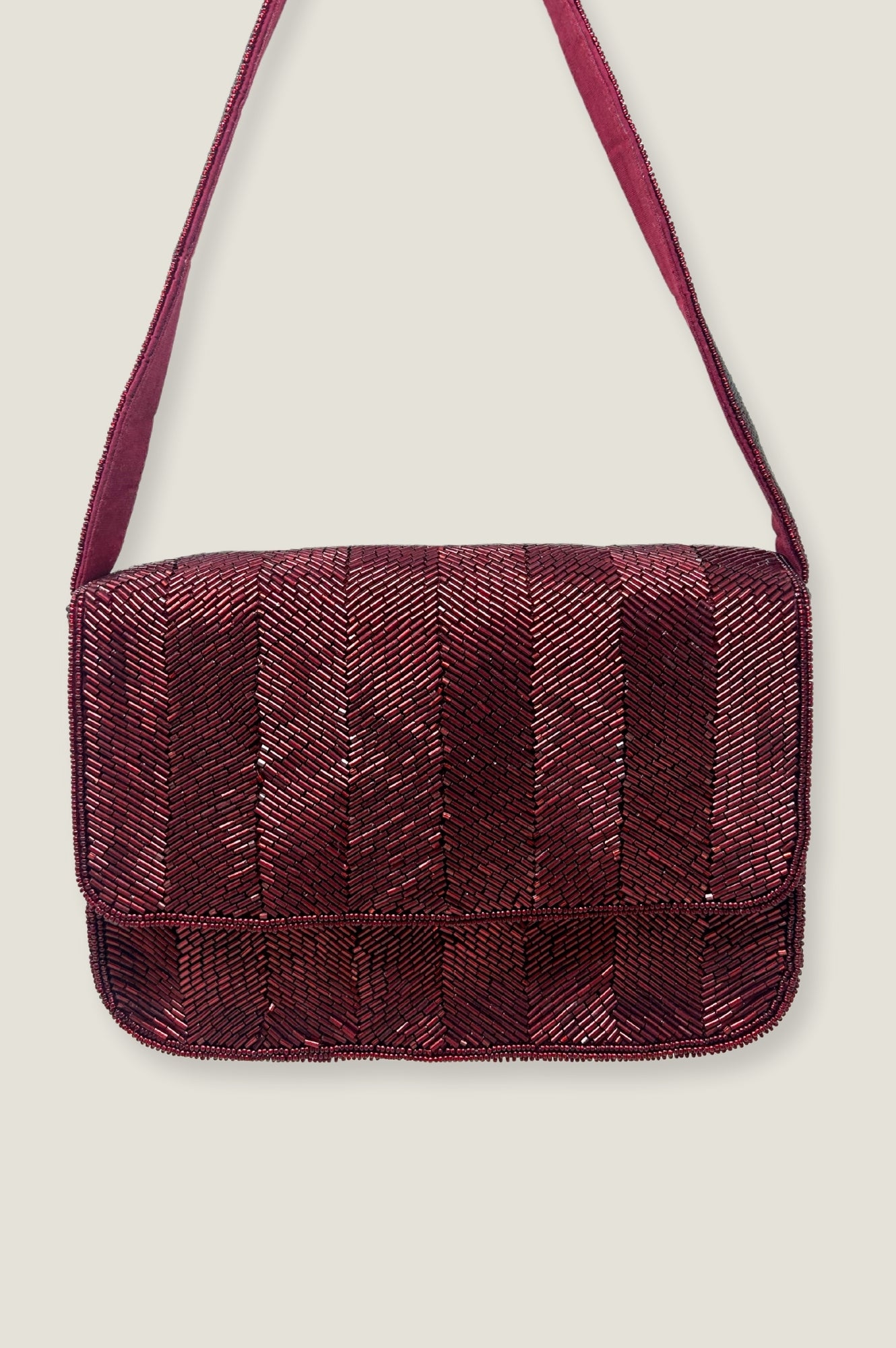 Chevron Wine Beaded Strap Handbag - Elegant Crossbody Purse for Women | Perfect for Parties, Weddings & Evening Events