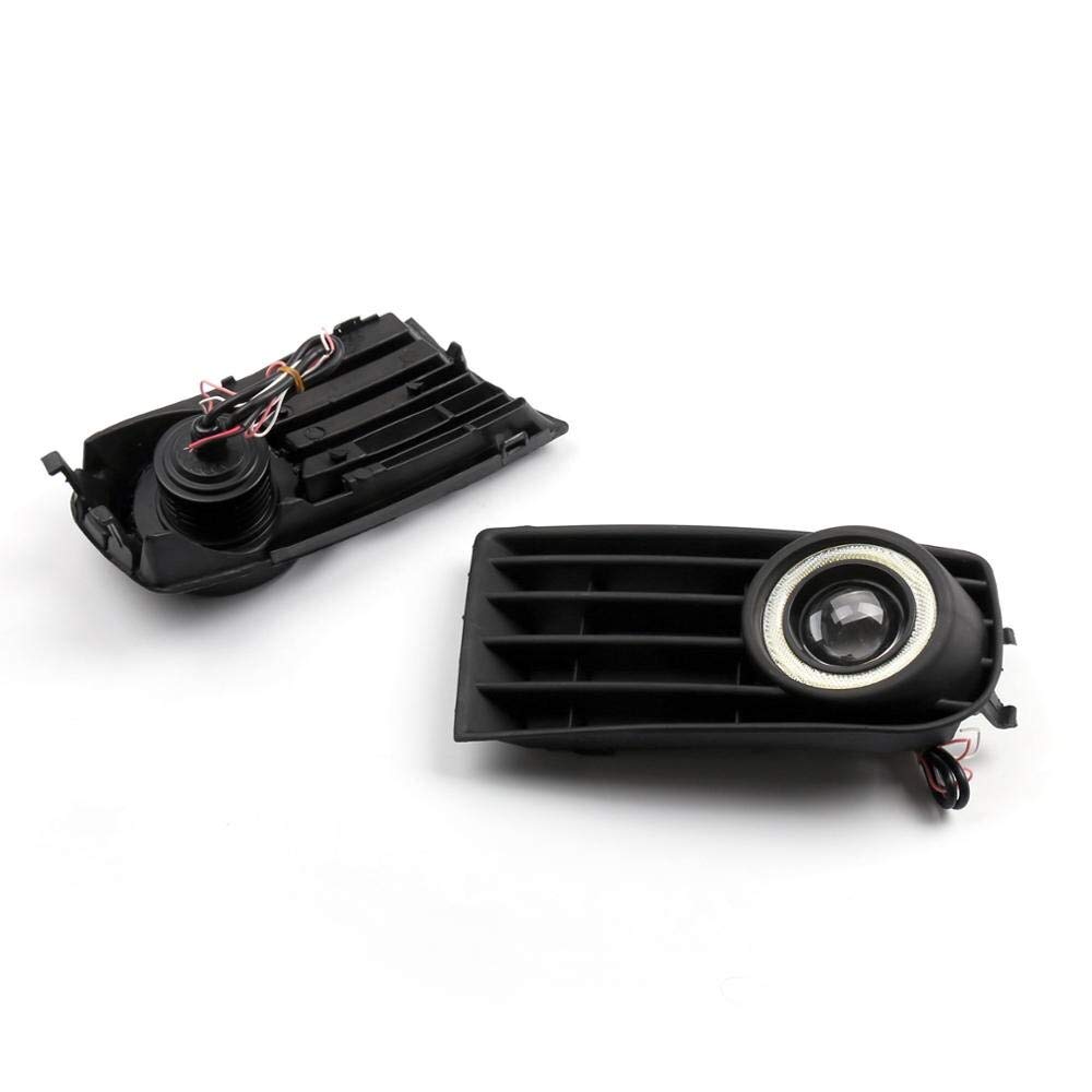 2Pcs Front Angel Eyes Fog Lights + Grille For VW Golf 5 MK5 Rabbit 2003-2009 - High Performance LED Daytime Running Lights & Replacement Grille - Perfect for Night Driving & Car Customization