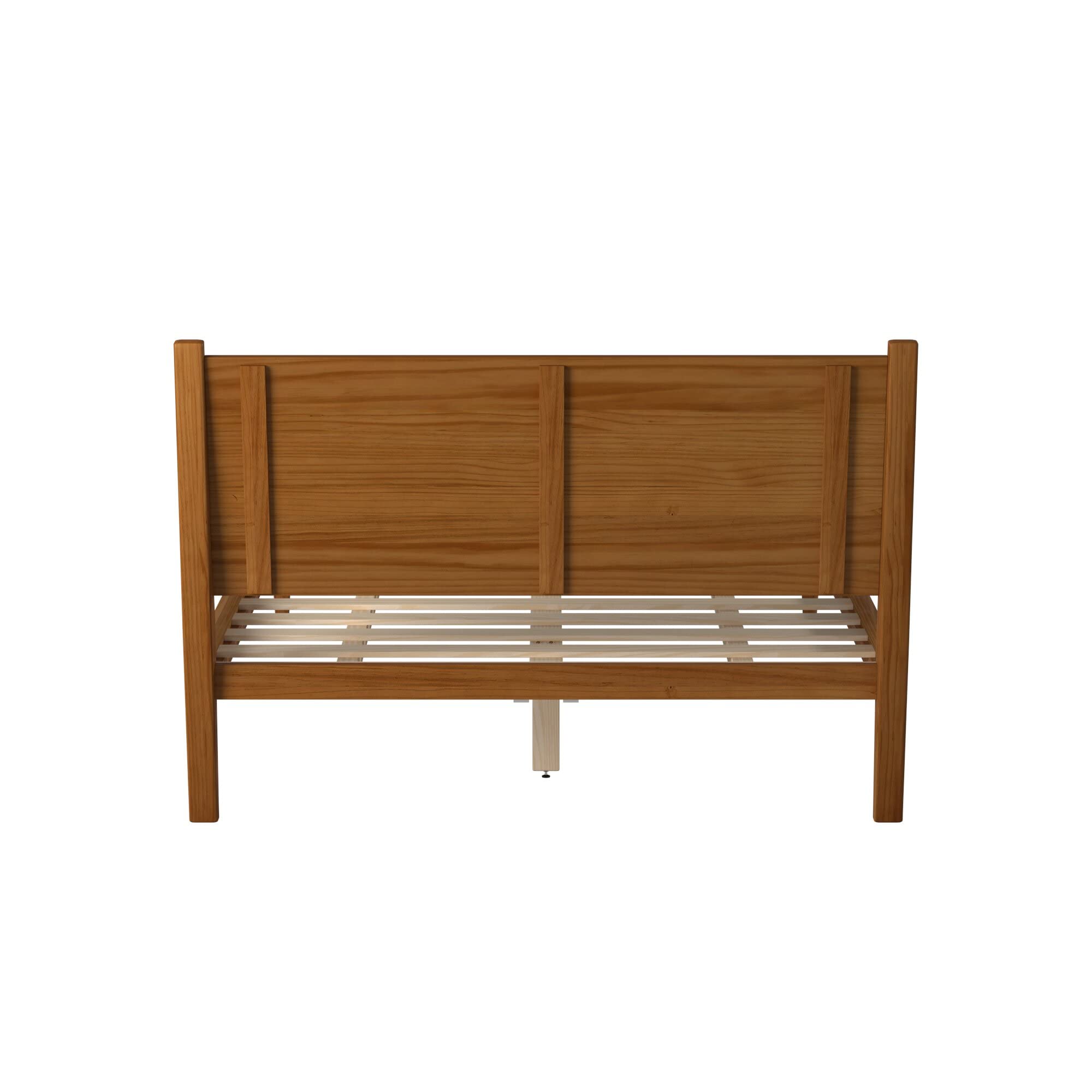 Mid-Century Modern Panel Bed King Size - Solid Wood Frame with Castanho Finish - Perfect for Master Bedroom & Guest Room Decor