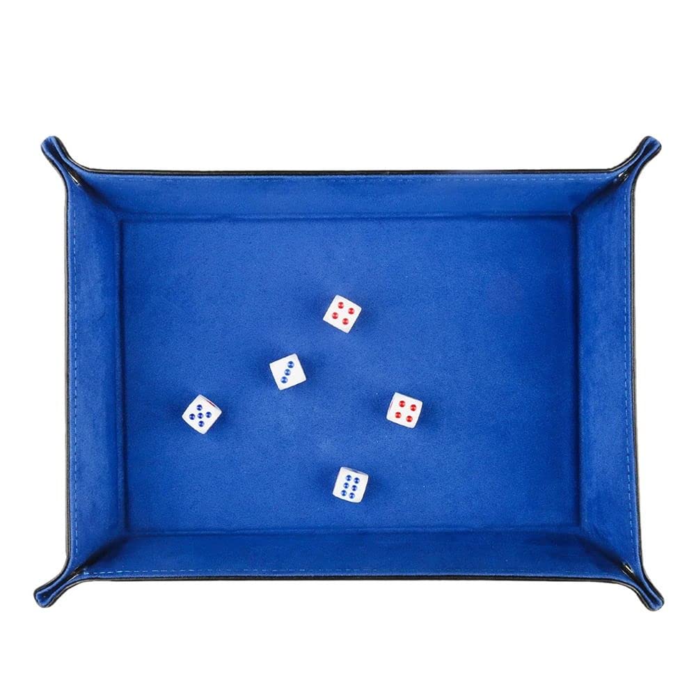 Gofidin Folding Dice Tray - PU Leather Flannel Gaming Dice Plate with Storage, Portable Foldable Desktop Organizer for D&D, MTG, Board Games (Blue) - Perfect for Game Nights, Travel & Home Decor