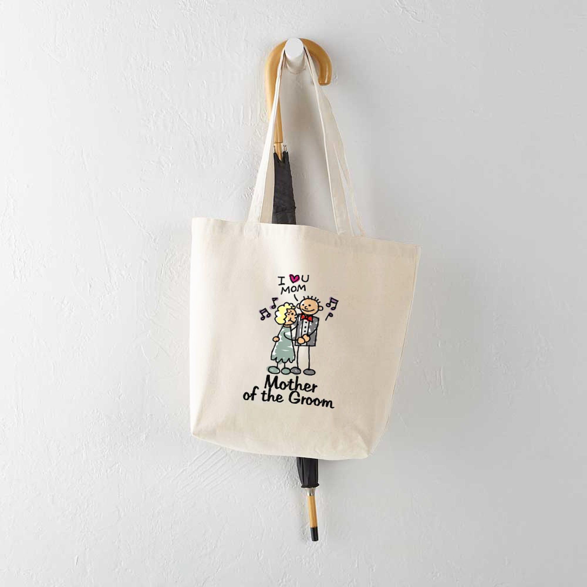 Cartoon Groom's Mother Tote Bag - Natural Canvas Reusable Shopping Bag for Wedding, Bridal Shower & Daily Use - Eco-Friendly Grocery & Beach Tote