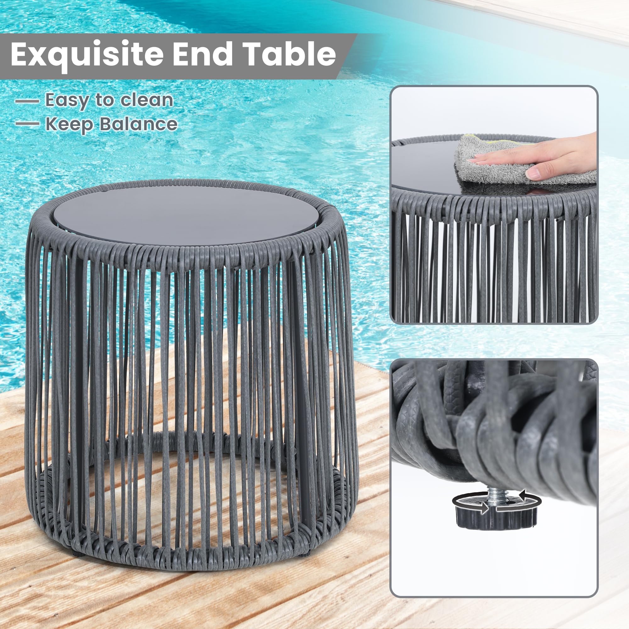 3-Piece Patio Rattan Bistro Set - All-Weather Wicker Outdoor Furniture with Chairs & Side Table - Perfect for Balcony, Porch, Backyard & Garden - Weather-Resistant Grey Rattan Conversation Set for Relaxing, Entertaining & Outdoor Dining