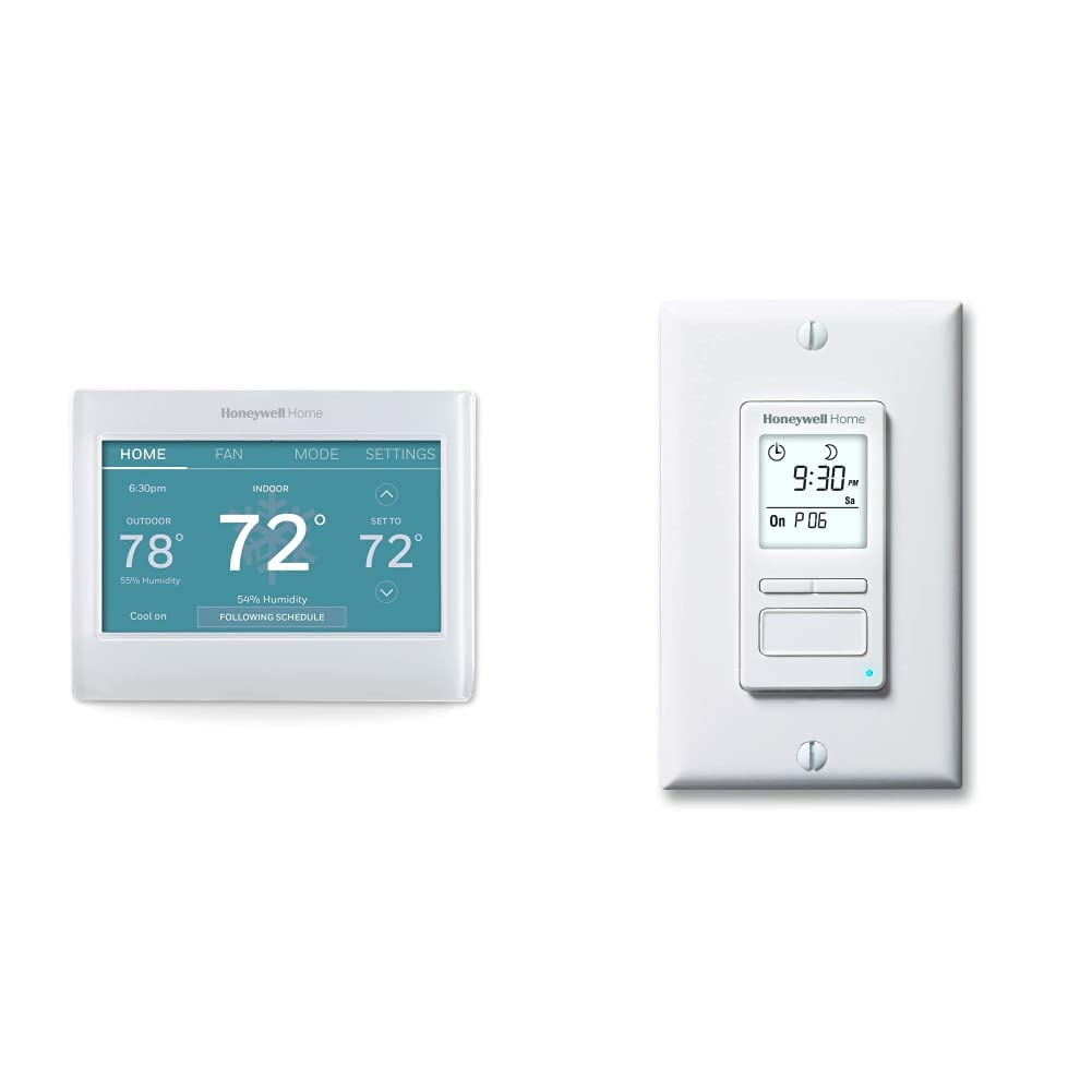 Honeywell Home RTH9600WF Smart WiFi Thermostat with Touchscreen - Energy Star Certified, Programmable, Compatible with Alexa - Perfect for Smart Home & Energy Savings + RPLS740B 7-Day Programmable Light Switch Timer for Home Automation