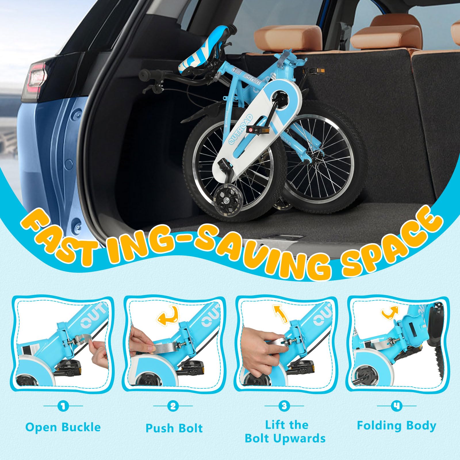 14/16/18 Inch Kids Folding Bike with Training Wheels - Adjustable Toddler Bicycle for Boys & Girls Ages 3-9 Years - Dual Brake System for Safety - Perfect for Beginners Learning to Ride - Great Birthday Gift for Kids - Ideal for Park Rides, Neighborhood Cycling & Outdoor Family Activities