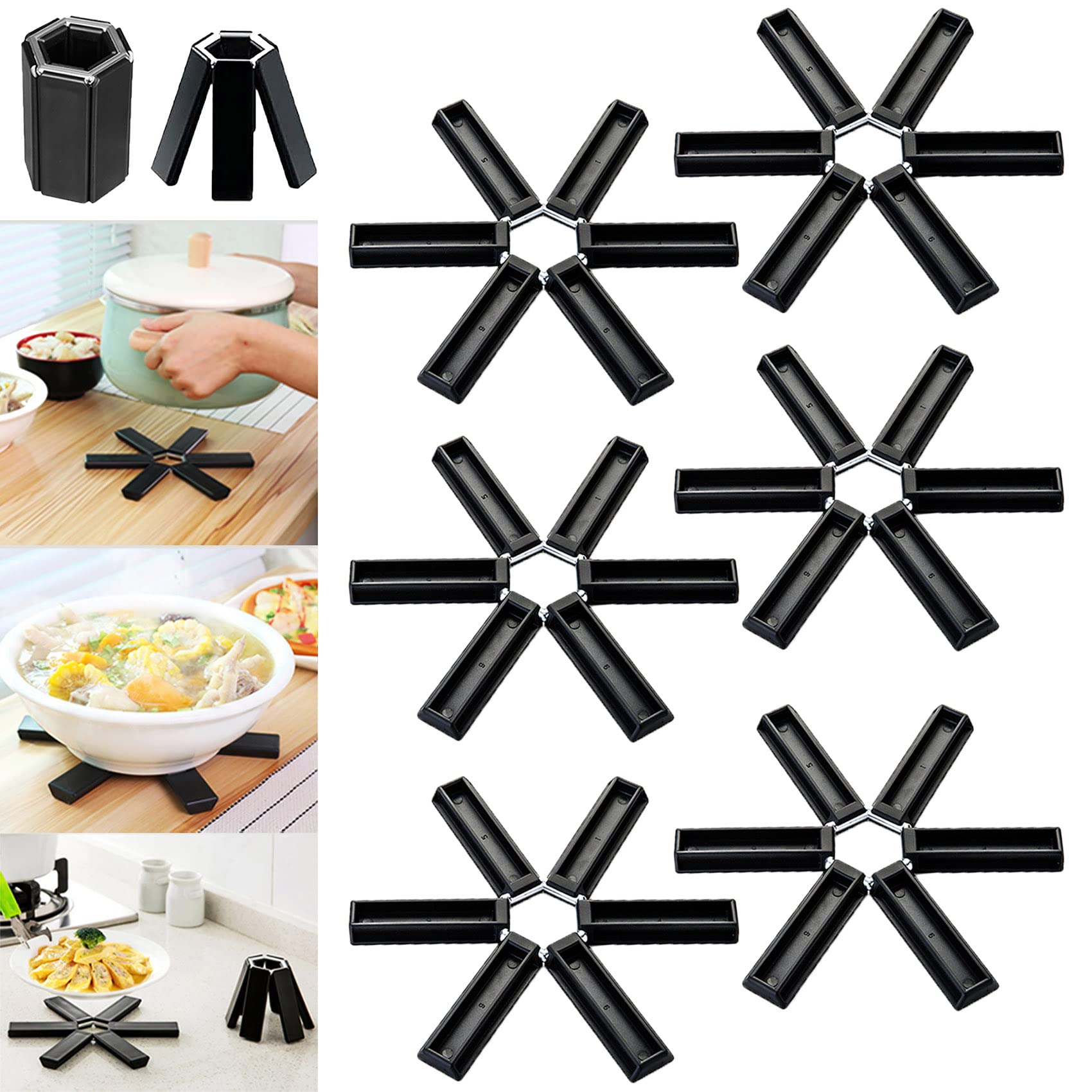 MKOP Creative Folding Heat Insulation Pad - 6 Pack Foldable Trivet Mats for Hot Pans & Pots, Expandable Kitchen Trivets with Heat Resistant Design - Perfect for Dining Tables, Countertops & Outdoor BBQ Use