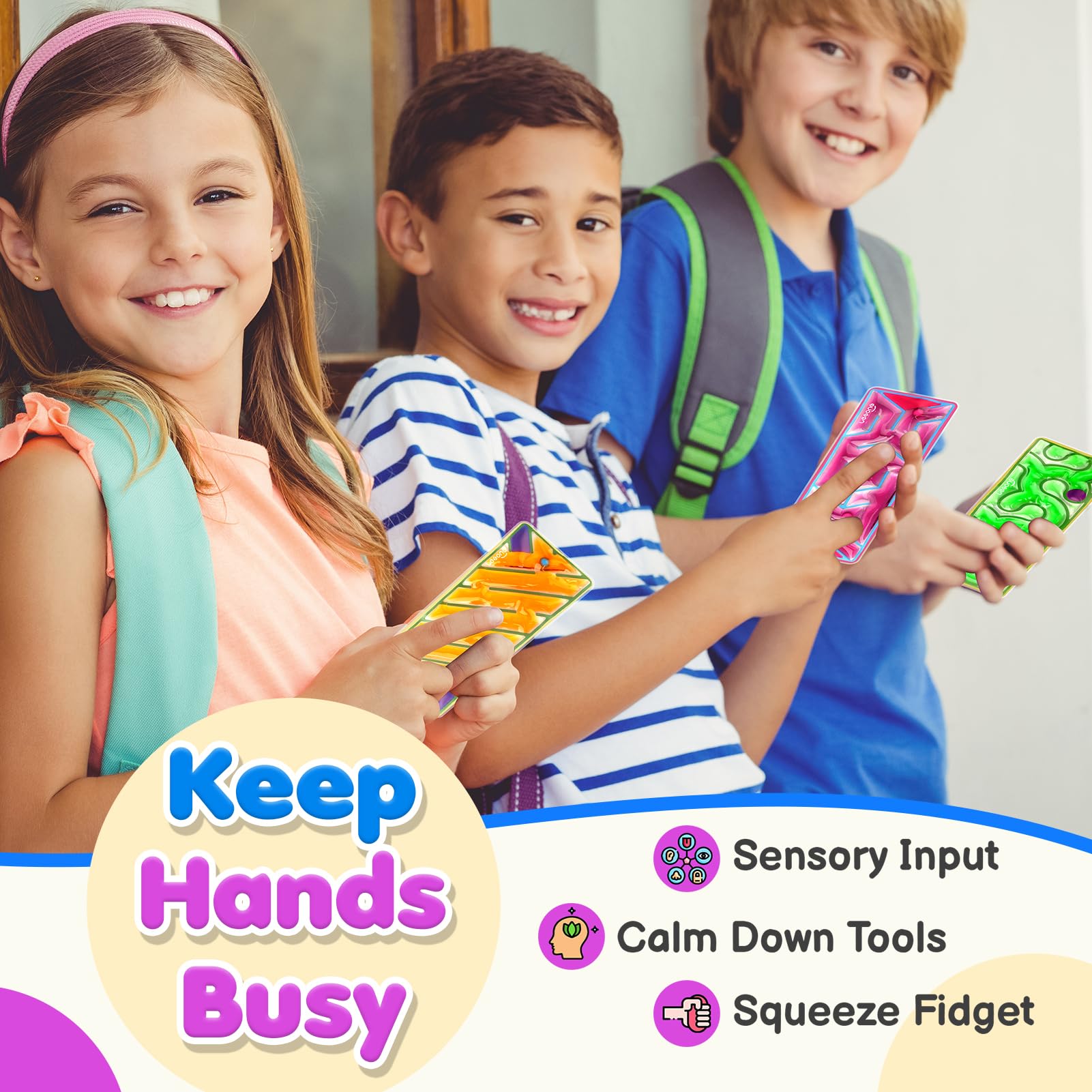 Sensory Fidget Toys for Autism & ADHD - 6 Pack Squishy Maze Stress Relief Toys with Goo Filling - Quiet Classroom Sensory Tools for Kids & Special Needs - Perfect for Easter Baskets, Calming Corners & Anxiety Relief