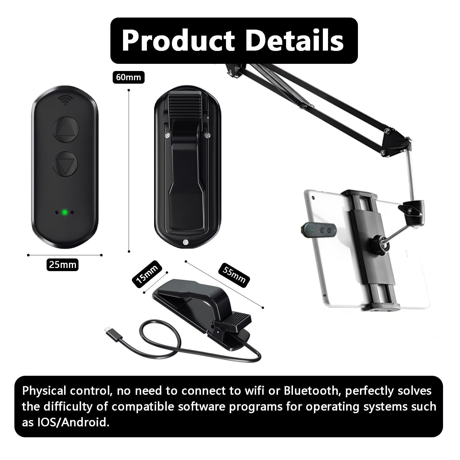 Wireless Remote Control Page Turner for Kindle Paperwhite, iPhone & iPad - Hands-Free Reading Aid for Books & Novels, Perfect for Photographers & Online Meetings (Ideal for Bedtime Reading, Classroom Presentations & Video Calls)