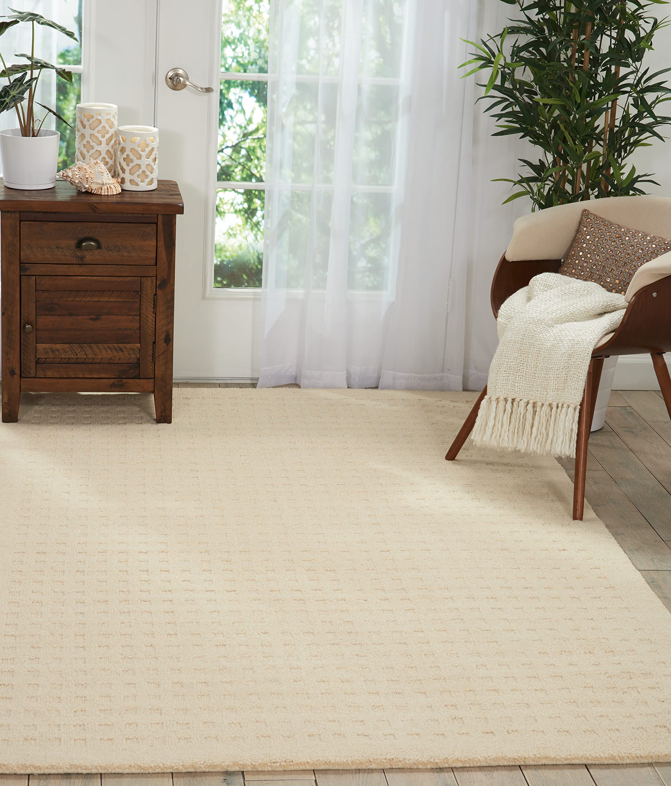 Nourison Perris Solid Ivory 5' x 7'6