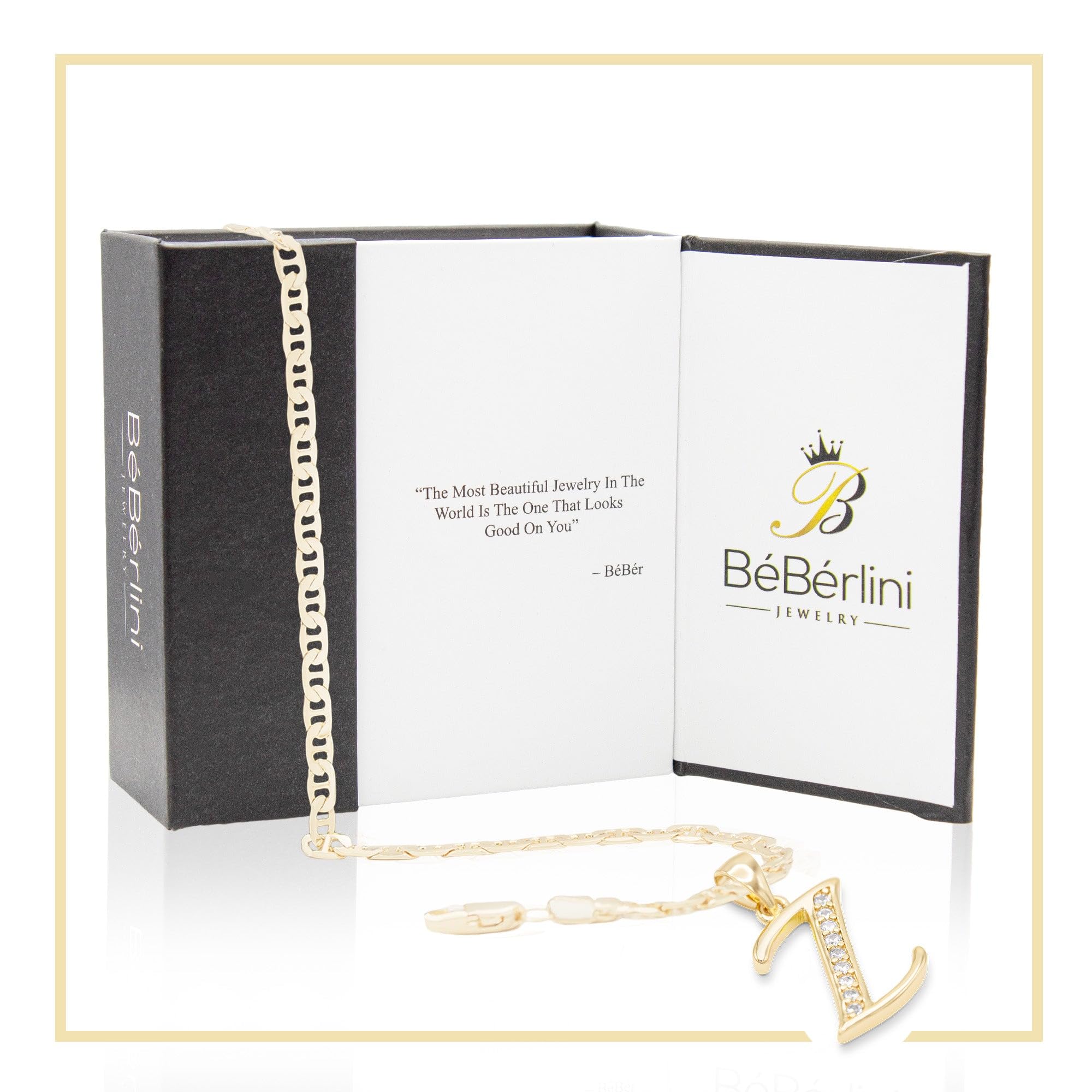 BEBERLINI Letter CZ Charm Initial Anklet - 14K Gold Filled Mariner Chain Ankle Bracelet for Women | Dainty Jewelry Gift for Her, Birthday, Anniversary, Everyday Wear