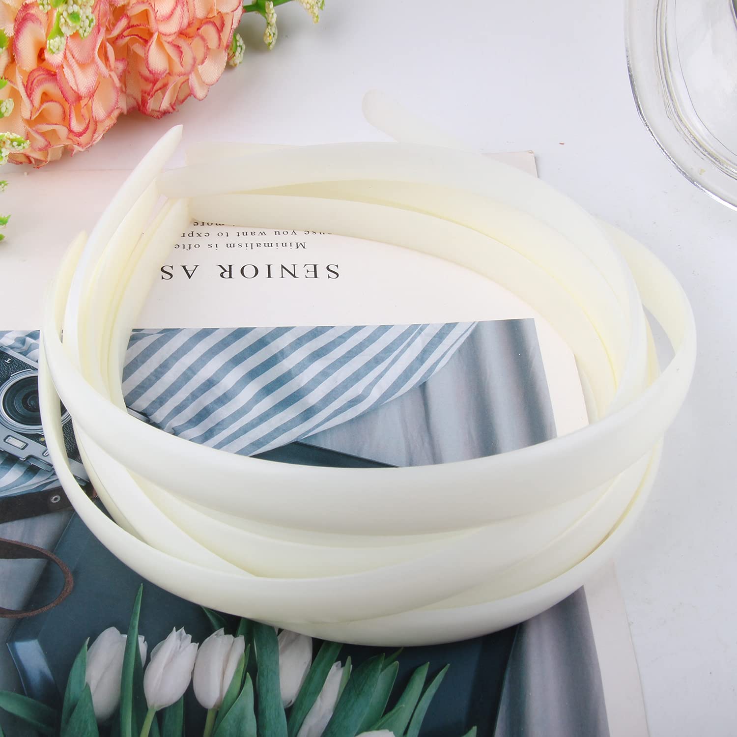 36 Pcs White Plastic Headbands Bulk - Plain No Teeth Headbands for Women & Girls, 1/2
