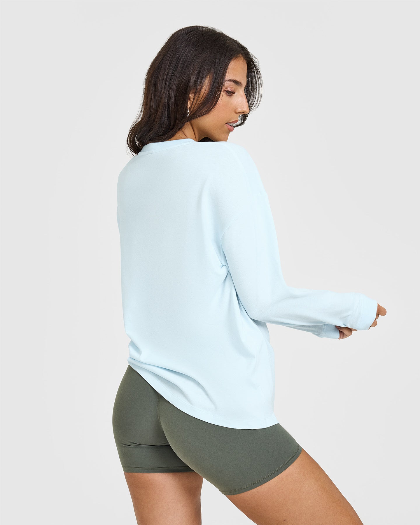 Classic Oversized Lightweight Long Sleeve T-Shirt for Women | Soft Cloud Blue Cotton Top | Casual Wear, Layering, Everyday Outfits
