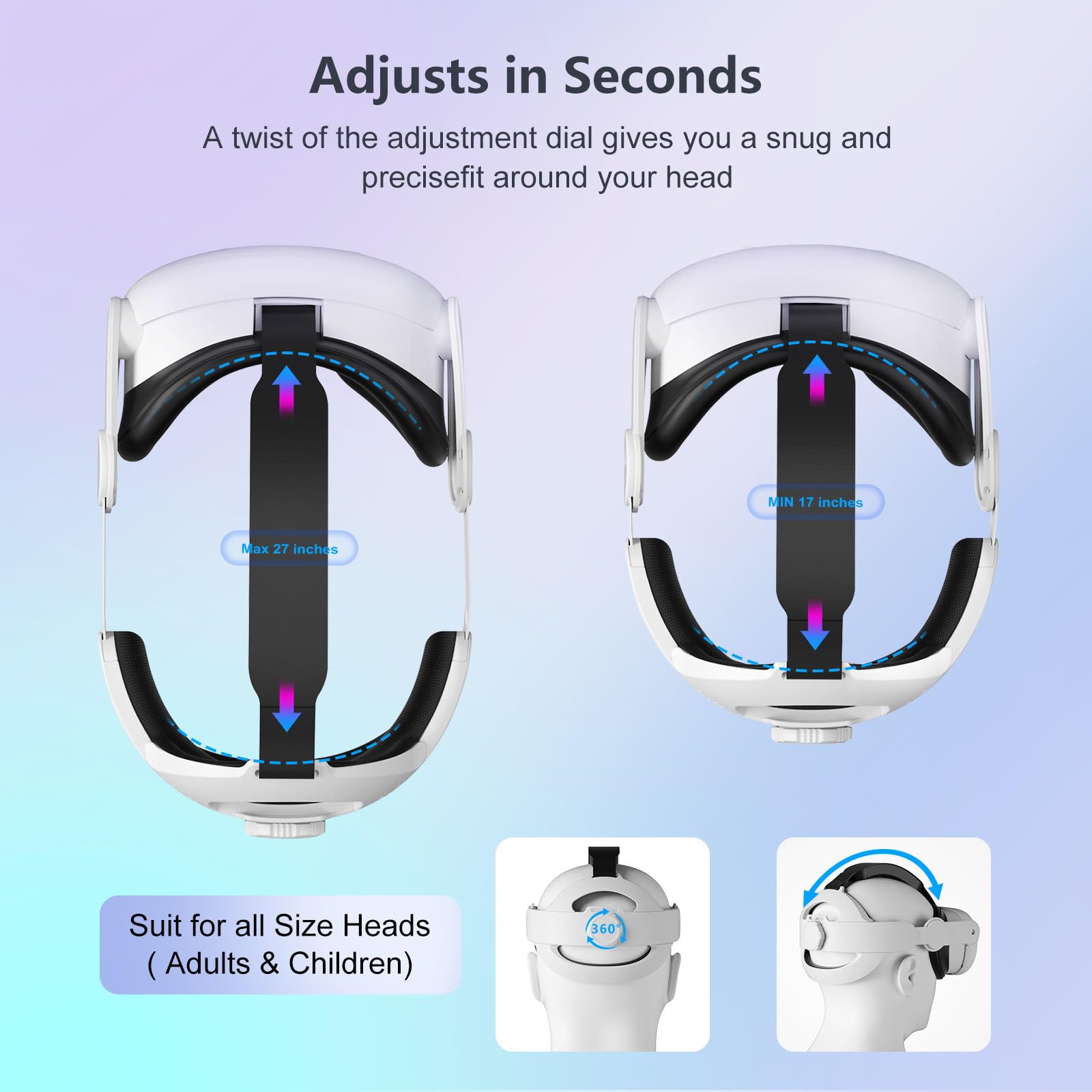 Meta Oculus Quest 3S/Quest 3 Elite Strap Replacement - Adjustable Pressure-Free Headband with Soft Cushion for Enhanced VR Comfort | Perfect for Long Gaming Sessions, VR Movies & Immersive Experiences