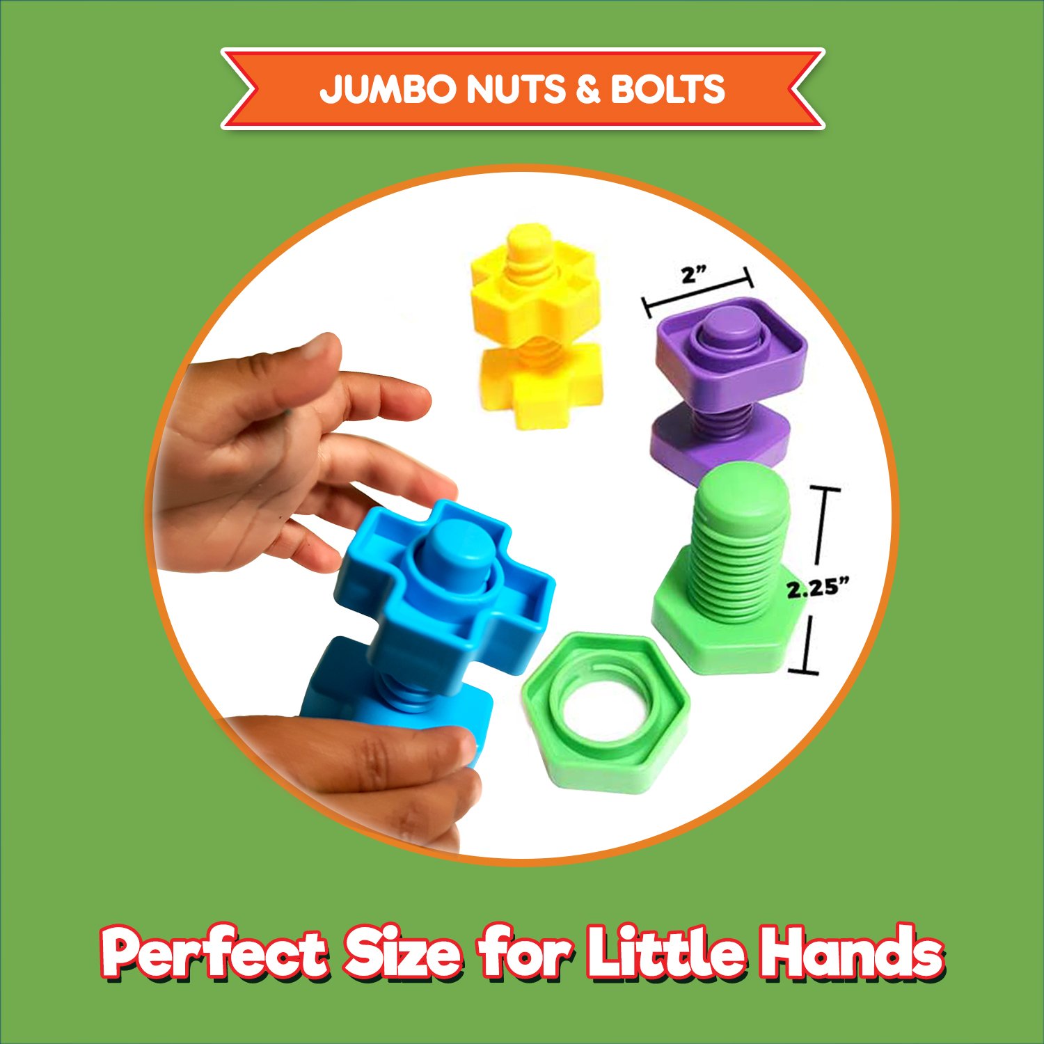 Jumbo Nuts and Bolts Montessori Toys for Toddlers - 12pc Rainbow Matching Game for Fine Motor Skills Development | Occupational Therapy Educational Toys with Storage & eBook - Perfect for Preschool Learning, Daycare Activities & Sensory Play