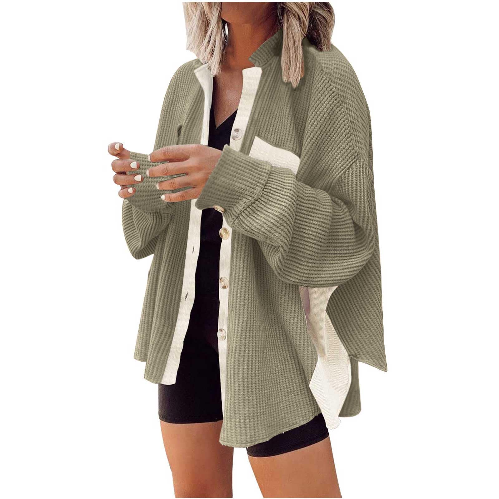 Women's Waffle Knit Shacket Jacket - Casual Oversized Long Sleeve Button Down Shirt for Fall Fashion 2023 | Cozy Layering for Autumn Outfits, Workwear & Weekend Style