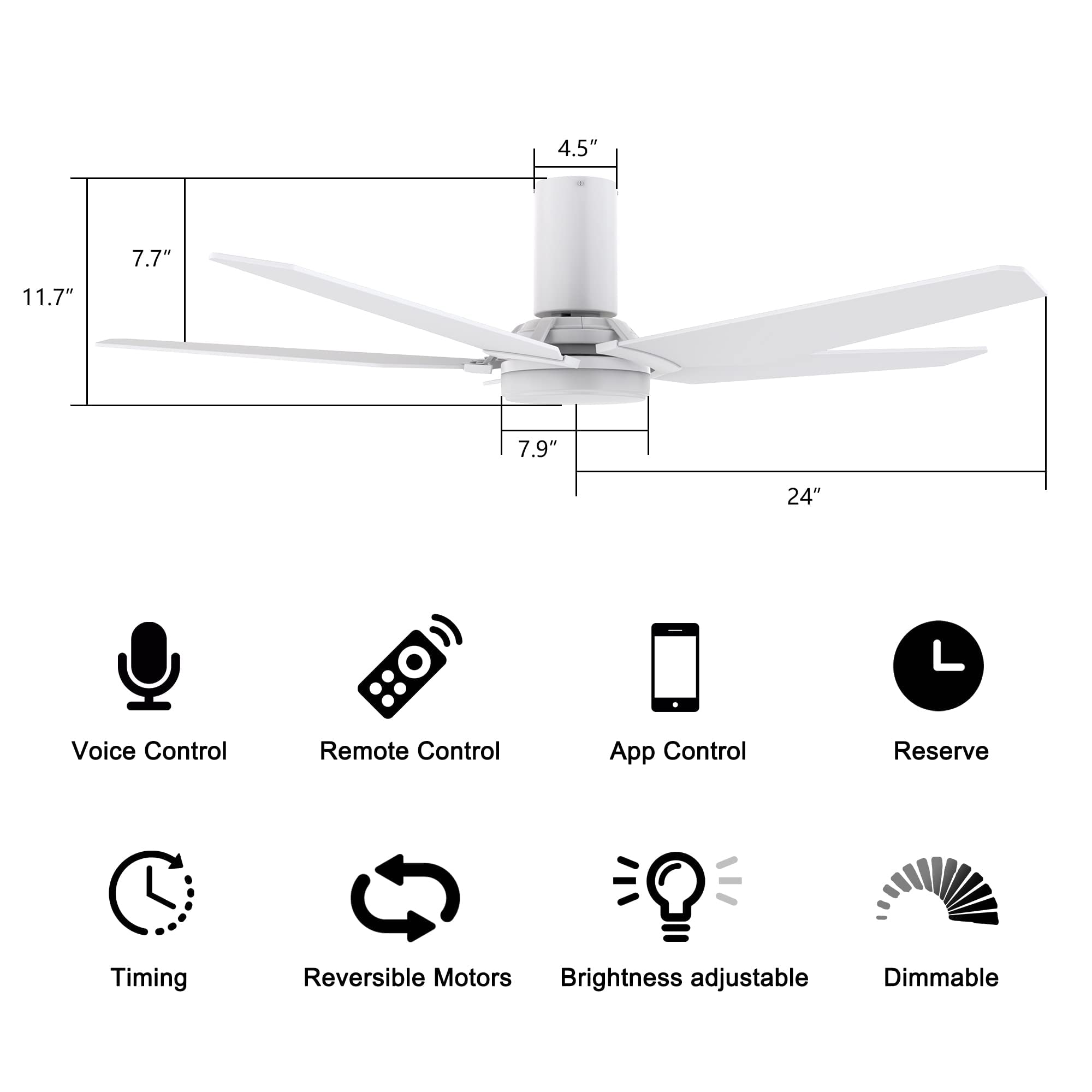 52 Inch Smart Ceiling Fan with Lights - Indoor/Outdoor Use, Remote Control, Dimmable LED Light Kit, Works with Alexa, Google Assistant & Siri - Perfect for Living Rooms, Bedrooms, and Patios (White)