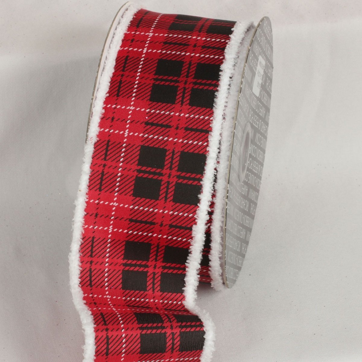 The Ribbon People Modern Plaid Red and Black Fuzzy Wired Edge Craft Ribbon - 2.5