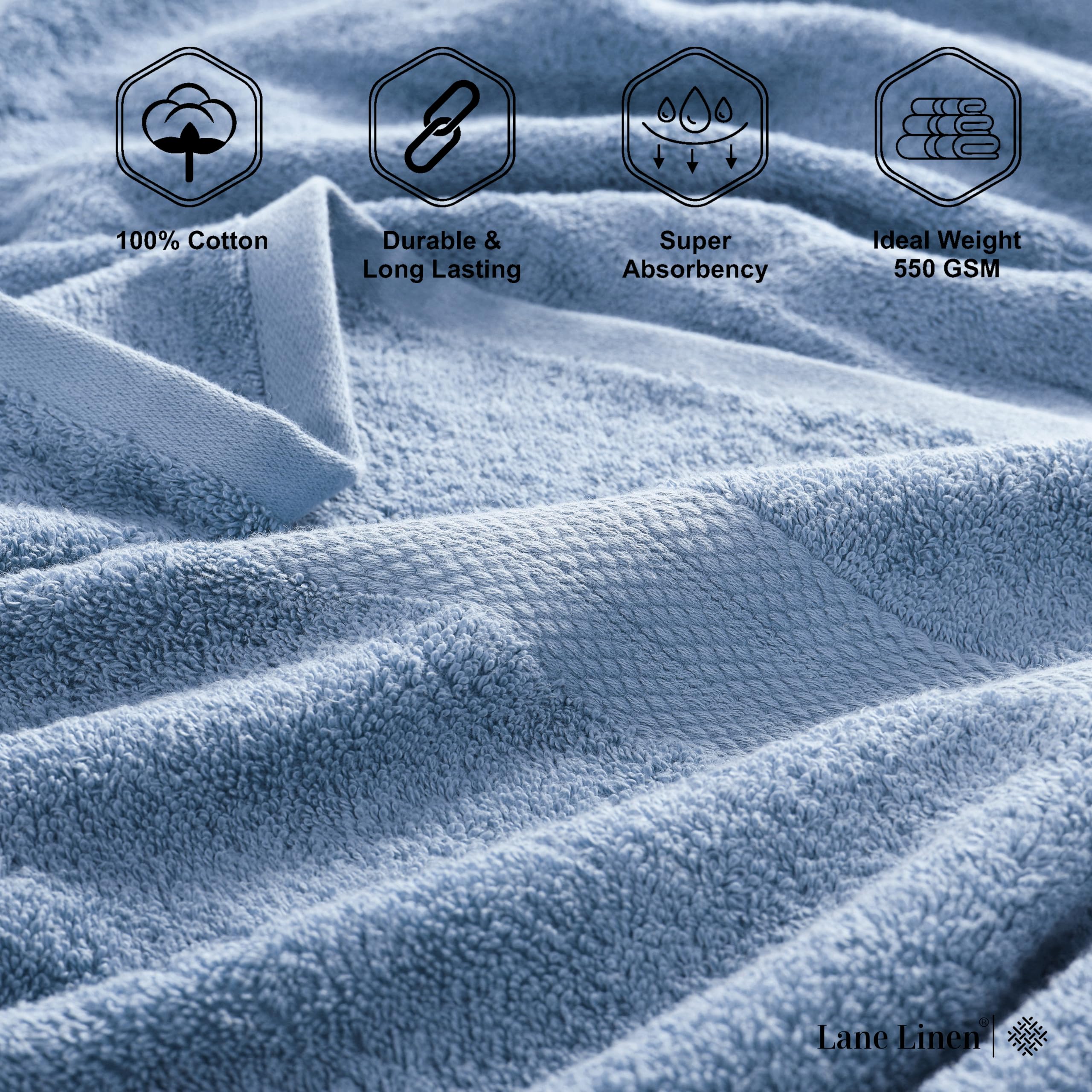 Premium 18-Piece Cotton Bath Towel Set - 4 Bath Towels, 6 Hand Towels, 8 Washcloths - Ultra Soft & Absorbent for Bathroom, Spa & Hotel Use - Cerulean Blue - Luxury Bath Linens for Home & Commercial Use