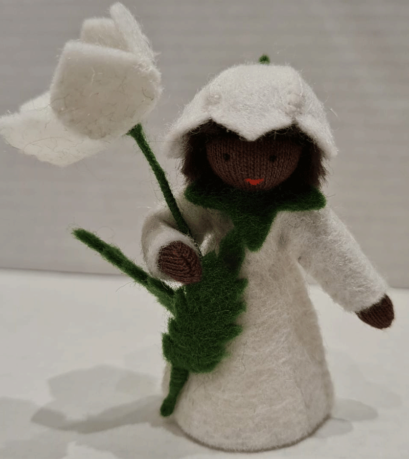 Dark Skin Christmas Rose Waldorf Flower Fairy Doll - Perfect for Holiday Decorations, Waldorf Toys, and Seasonal Gift Giving