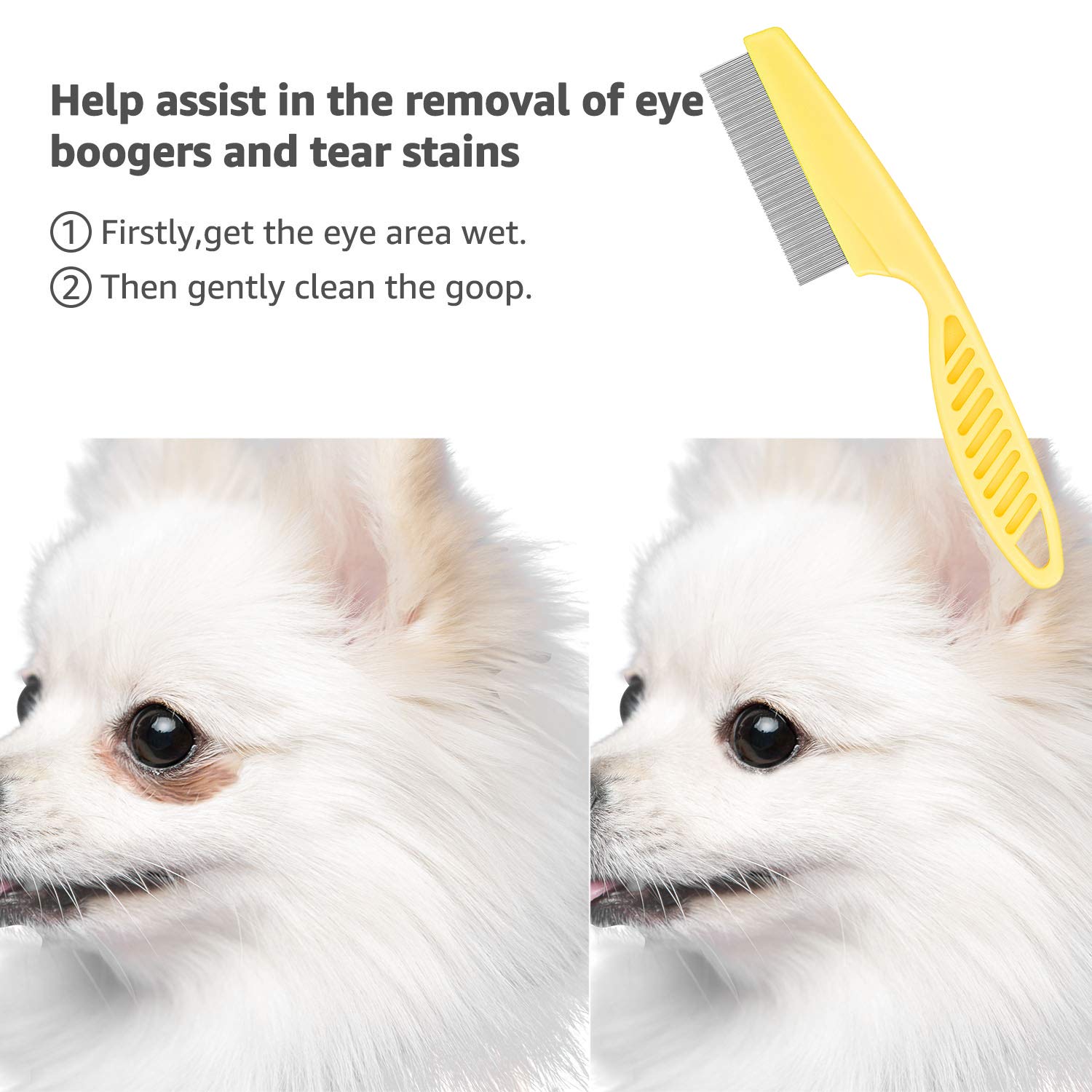 **Durable Metal Flea Comb for Cats & Dogs - 3-Piece Pet Grooming Set with Lice Comb, Tangle Remover & Storage Pouch (Yellow) – Gentle Detangling, Dandruff & Tear Stain Removal for Healthy Pet Coat**    *(Perfect for Daily Grooming, Removing Fleas, Lice & Tangles – Ideal for Long & Short-Haired Pets at Home or Travel)*