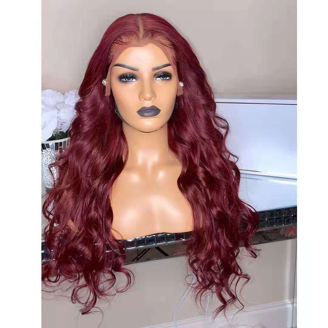 13×6 Lace Front Human Hair Wig - 16inch Brazilian Remy Body Wave Wavy Burgundy Lace Wig for Black Women | Pre-Plucked Bleached Knots & Glueless Design | Perfect for Daily Wear, Parties & Special Occasions