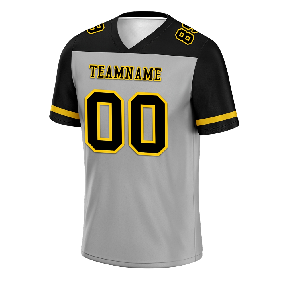 Custom Grey & Black Raglan Sleeves Personalized Football Jersey - Authentic Team Uniform for Men - Perfect for Game Day, Training & Fan Support