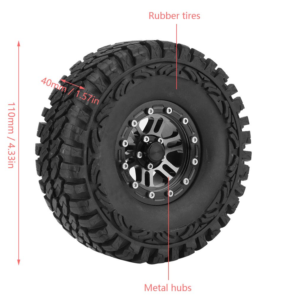 Dilwe 1:10 RC Car Tires - 4Pcs Rubber Tires with Metal Hubs for Crawler Cars - Off-Road Adventure